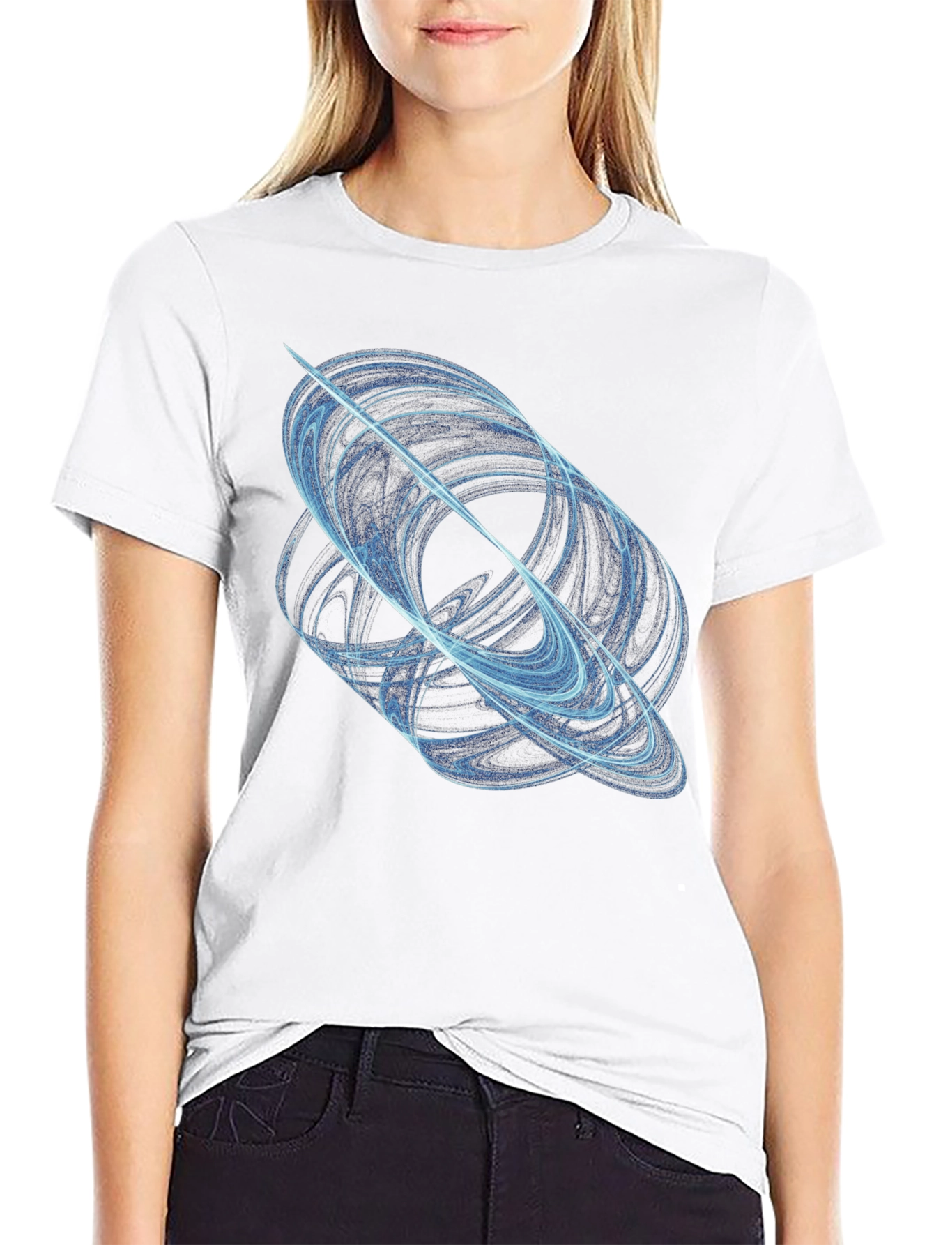 Abstract Blue Swirl Graphic Black T-Shirt