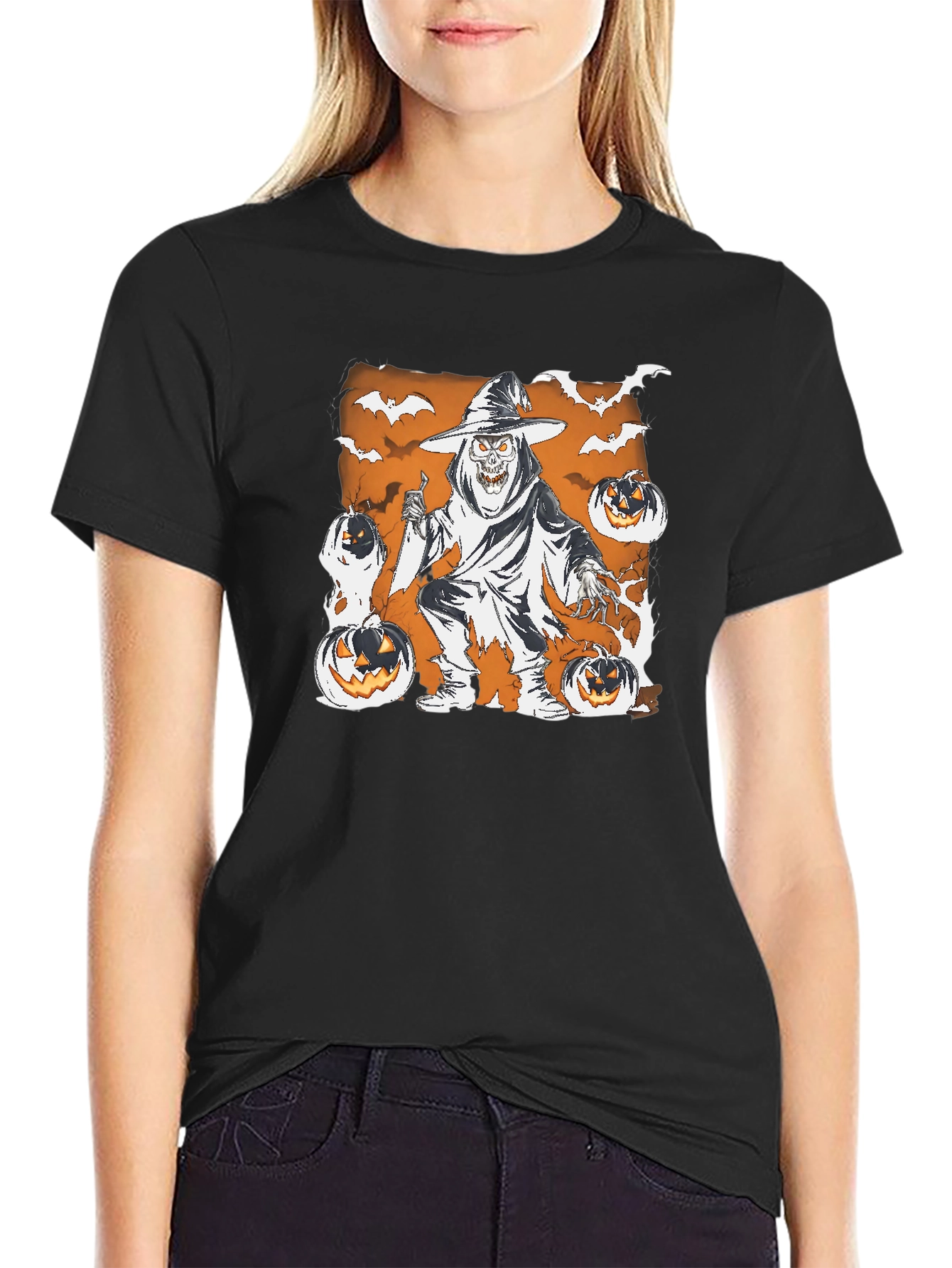 Spooky Halloween Grim Reaper Pumpkin T-Shirt