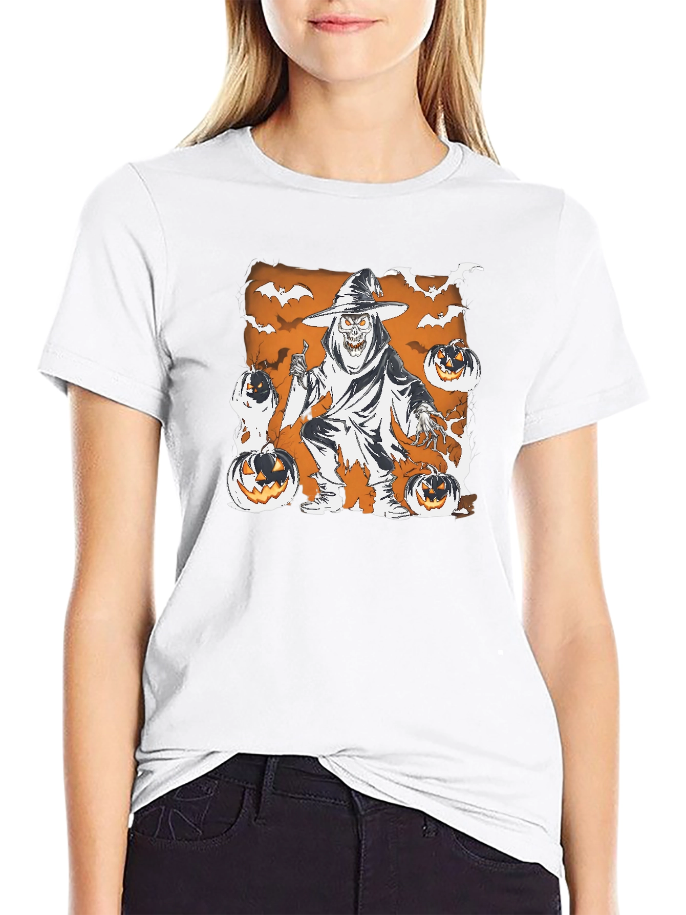 Spooky Halloween Grim Reaper Pumpkin T-Shirt