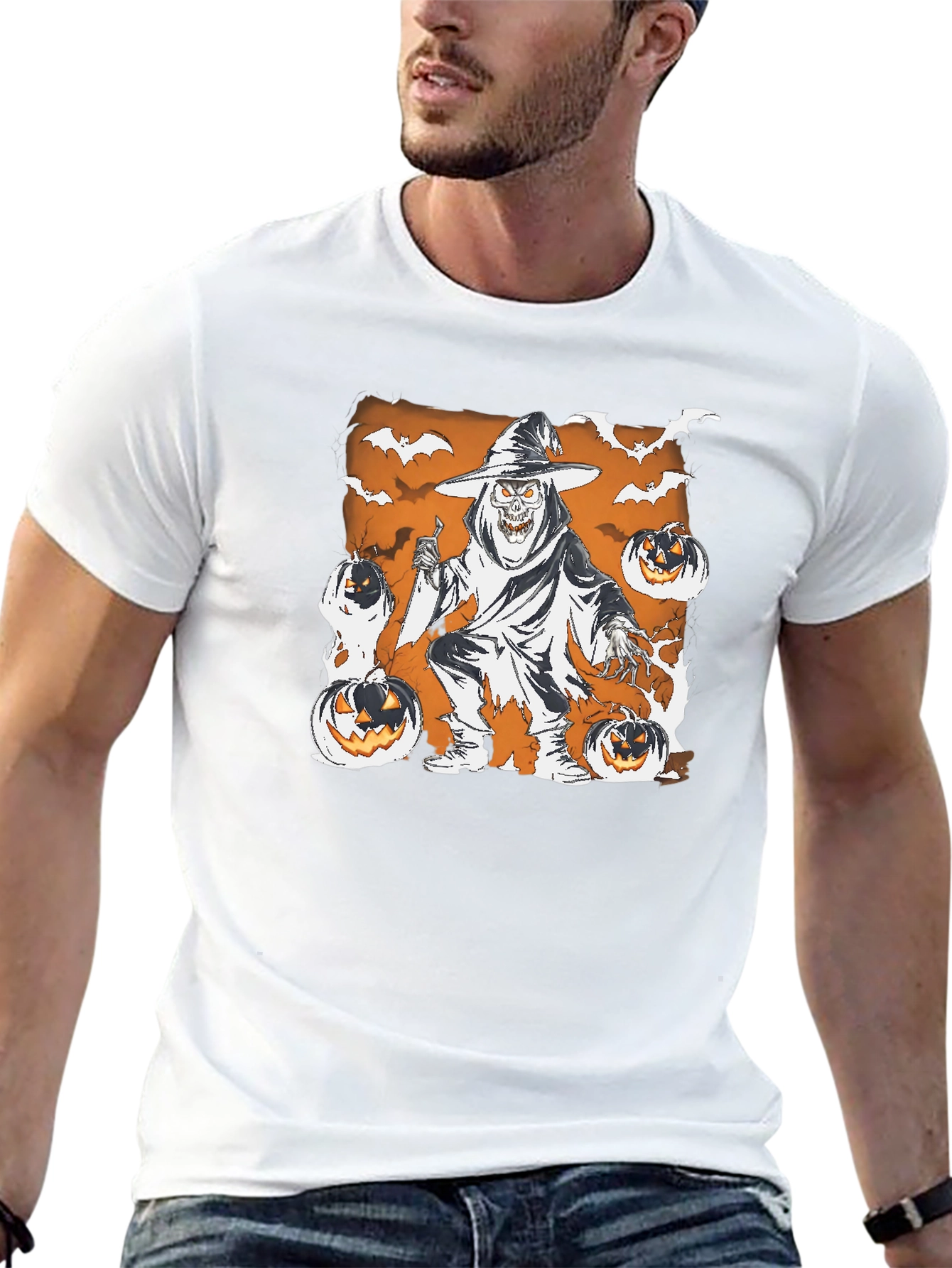 Spooky Halloween Grim Reaper Pumpkin T-Shirt