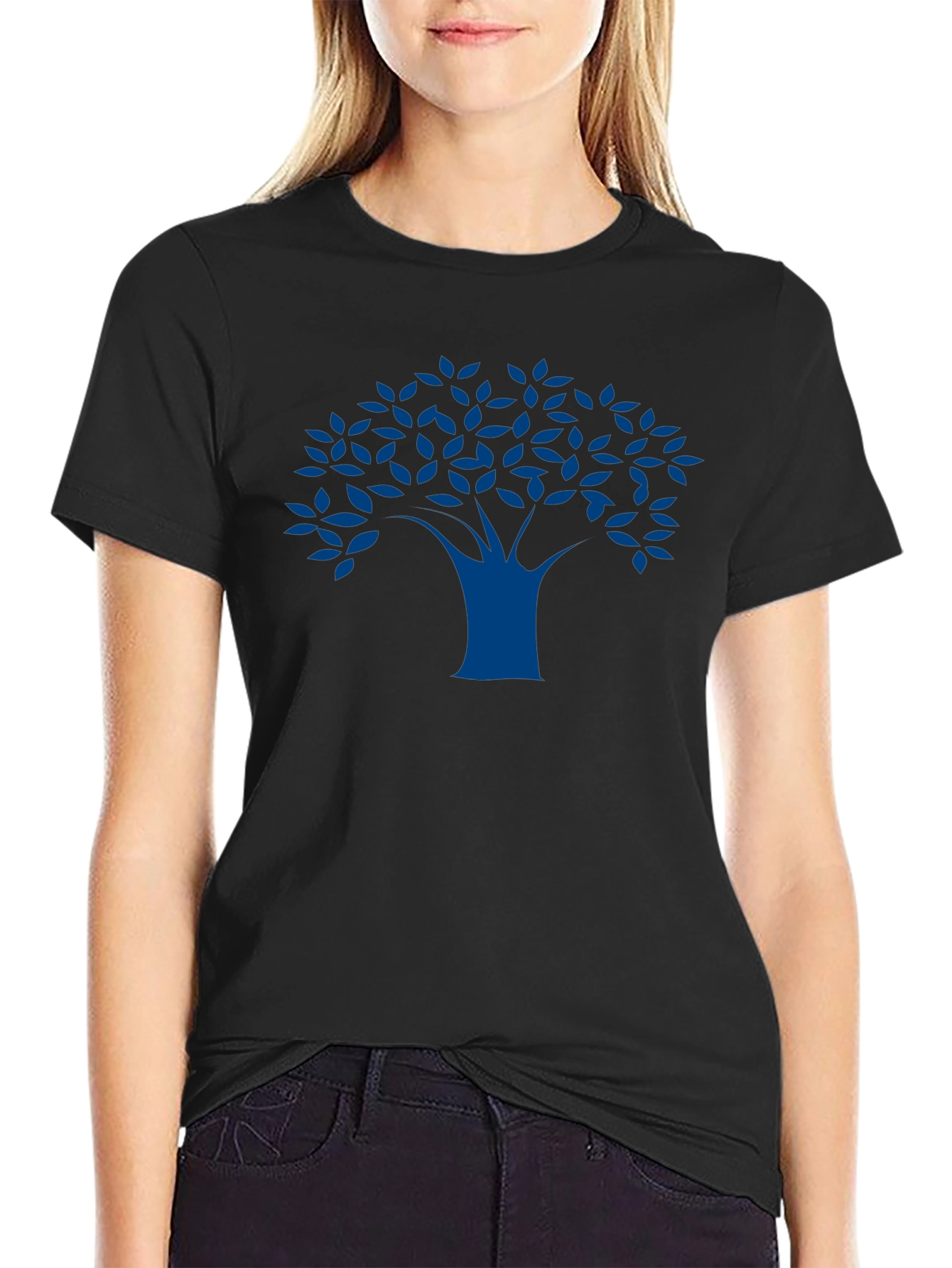 Blue Tree Graphic Black T-Shirt
