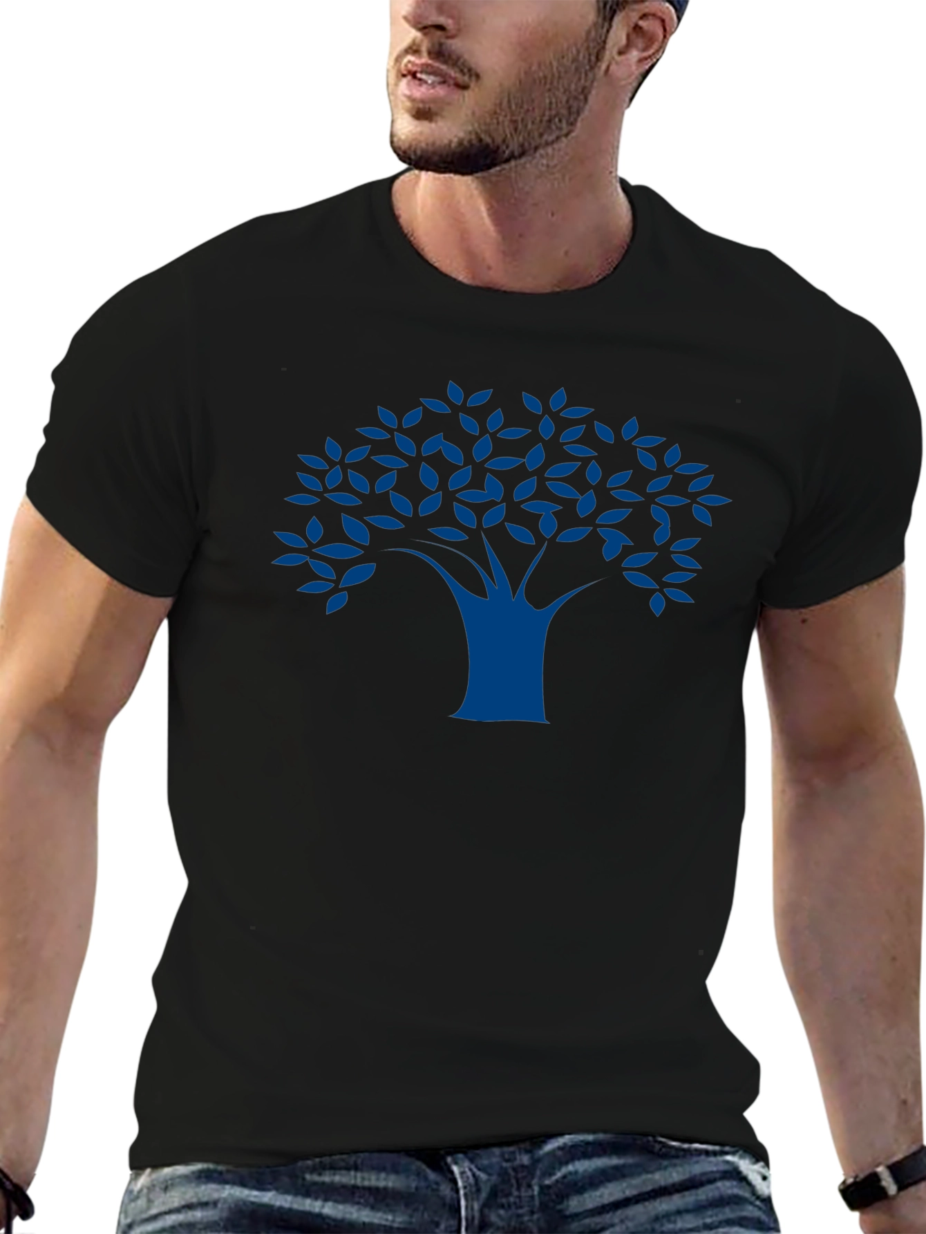 Blue Tree Graphic Black T-Shirt