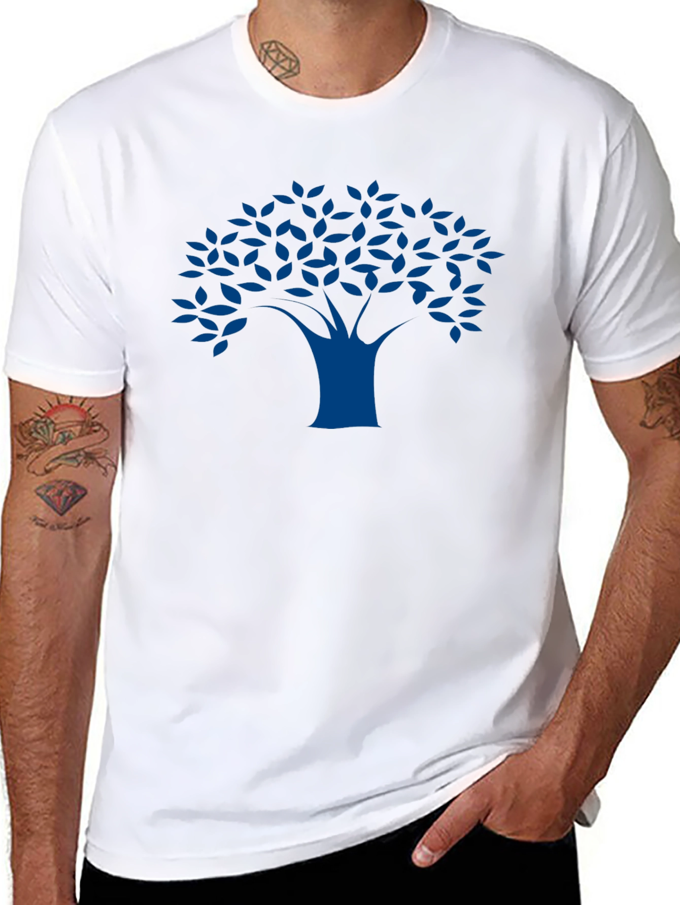 Blue Tree Graphic Black T-Shirt