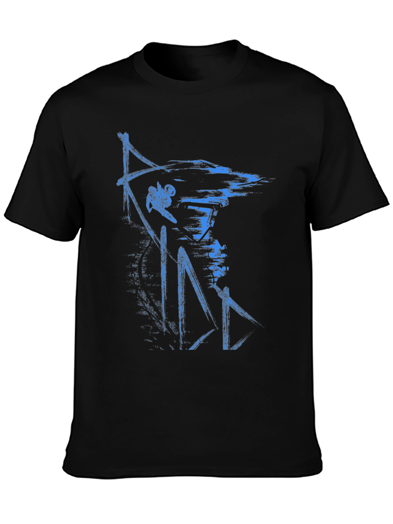 Abstract Blue Graphic Print Black T-Shirt