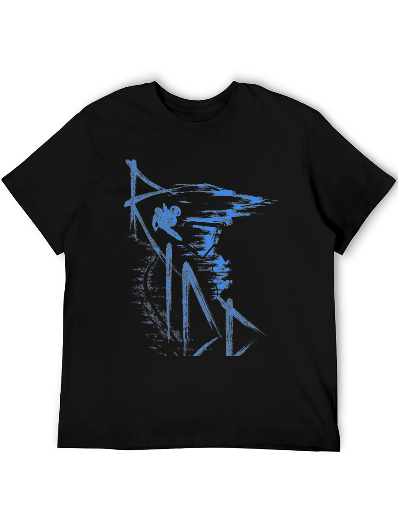 Abstract Blue Graphic Print Black T-Shirt