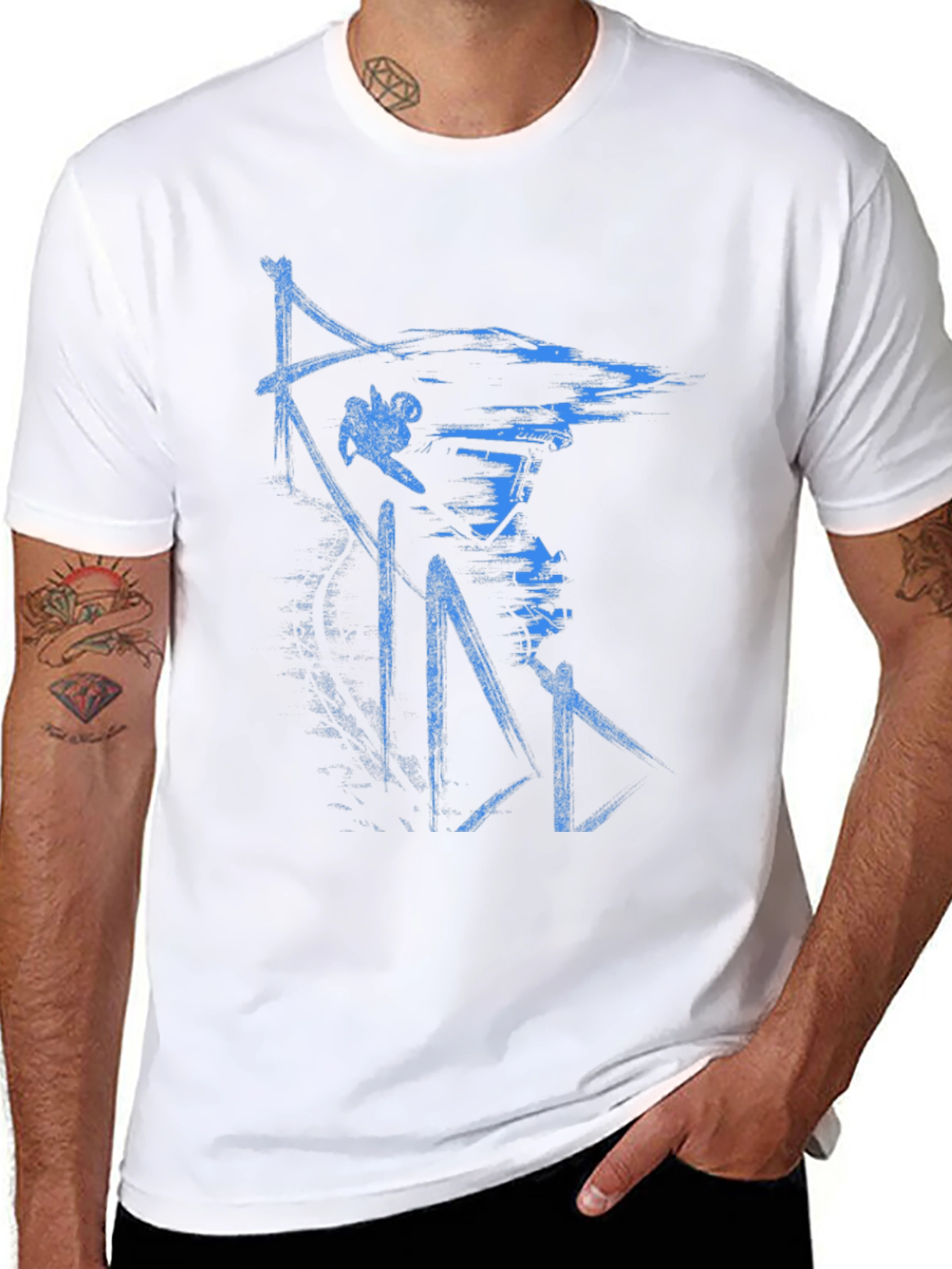 Abstract Blue Graphic Print Black T-Shirt