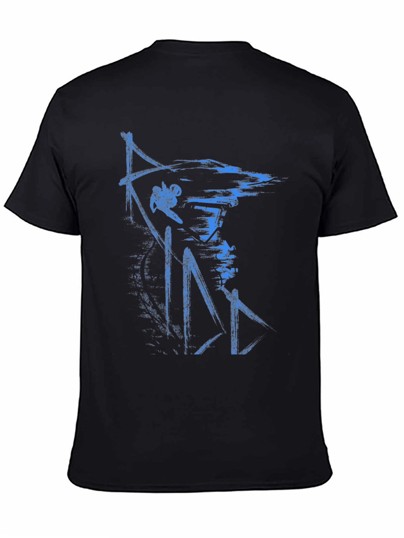Abstract Blue Graphic Print Black T-Shirt