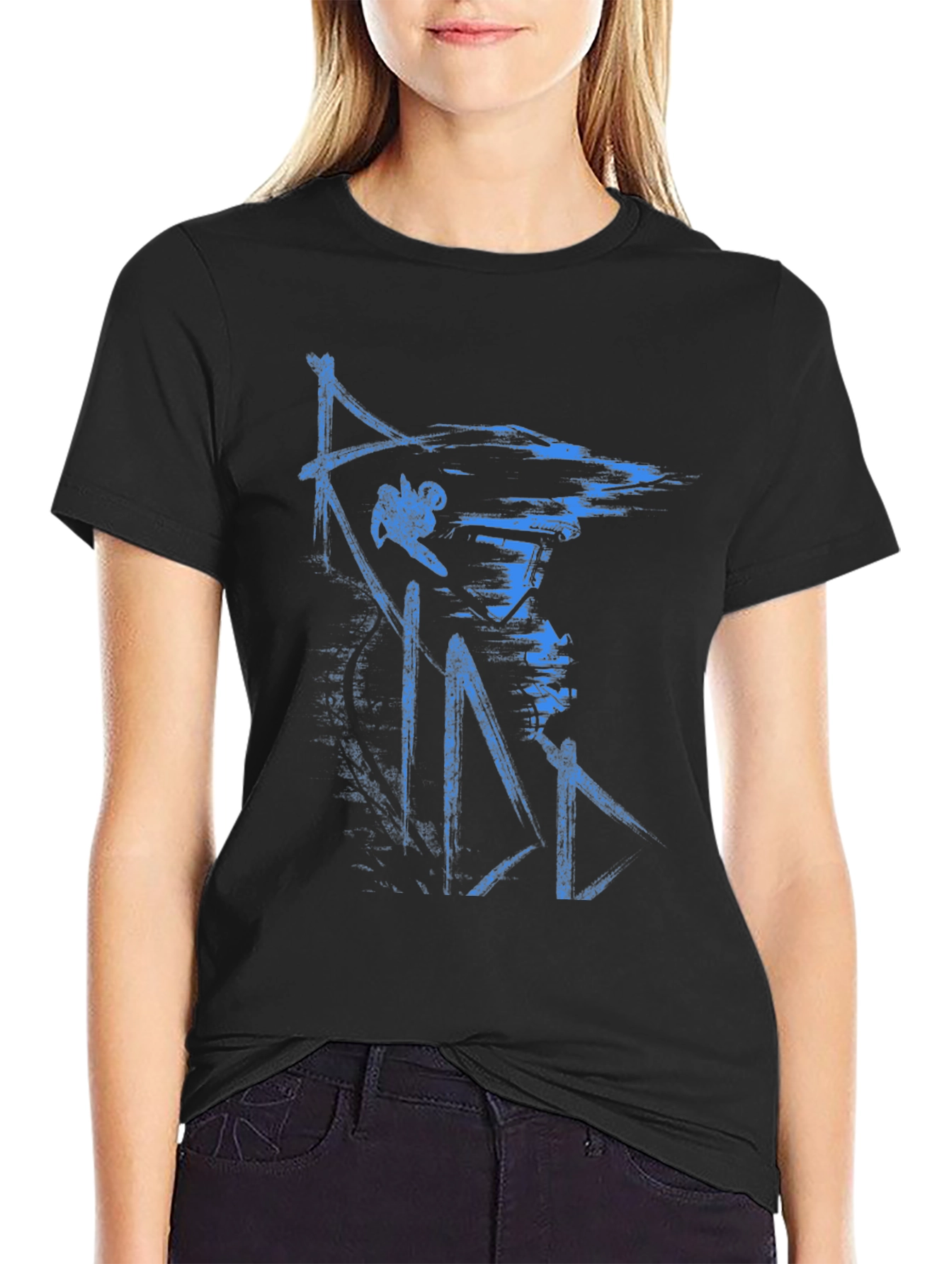 Abstract Blue Graphic Print Black T-Shirt