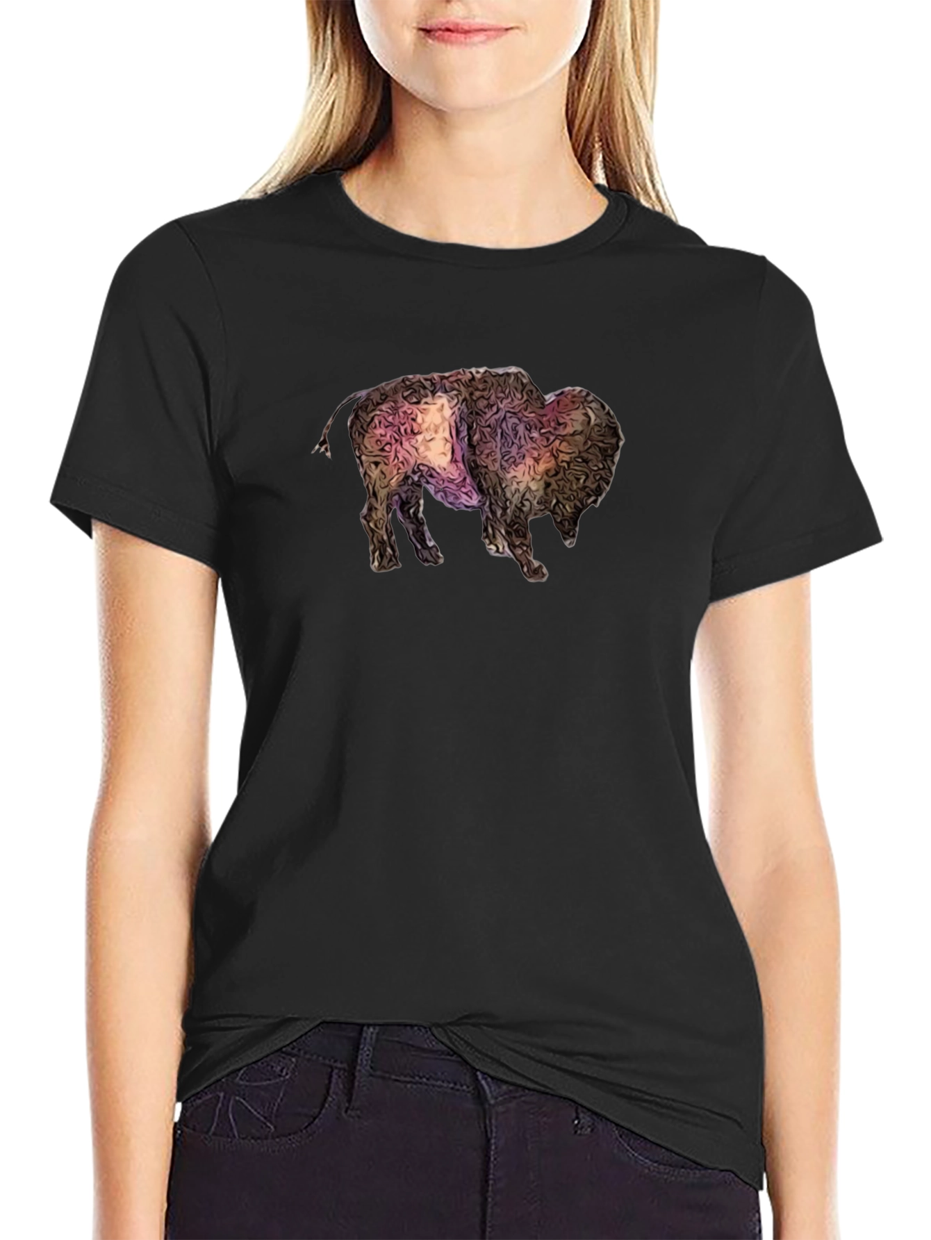 Abstract Bison Graphic Tee - Black