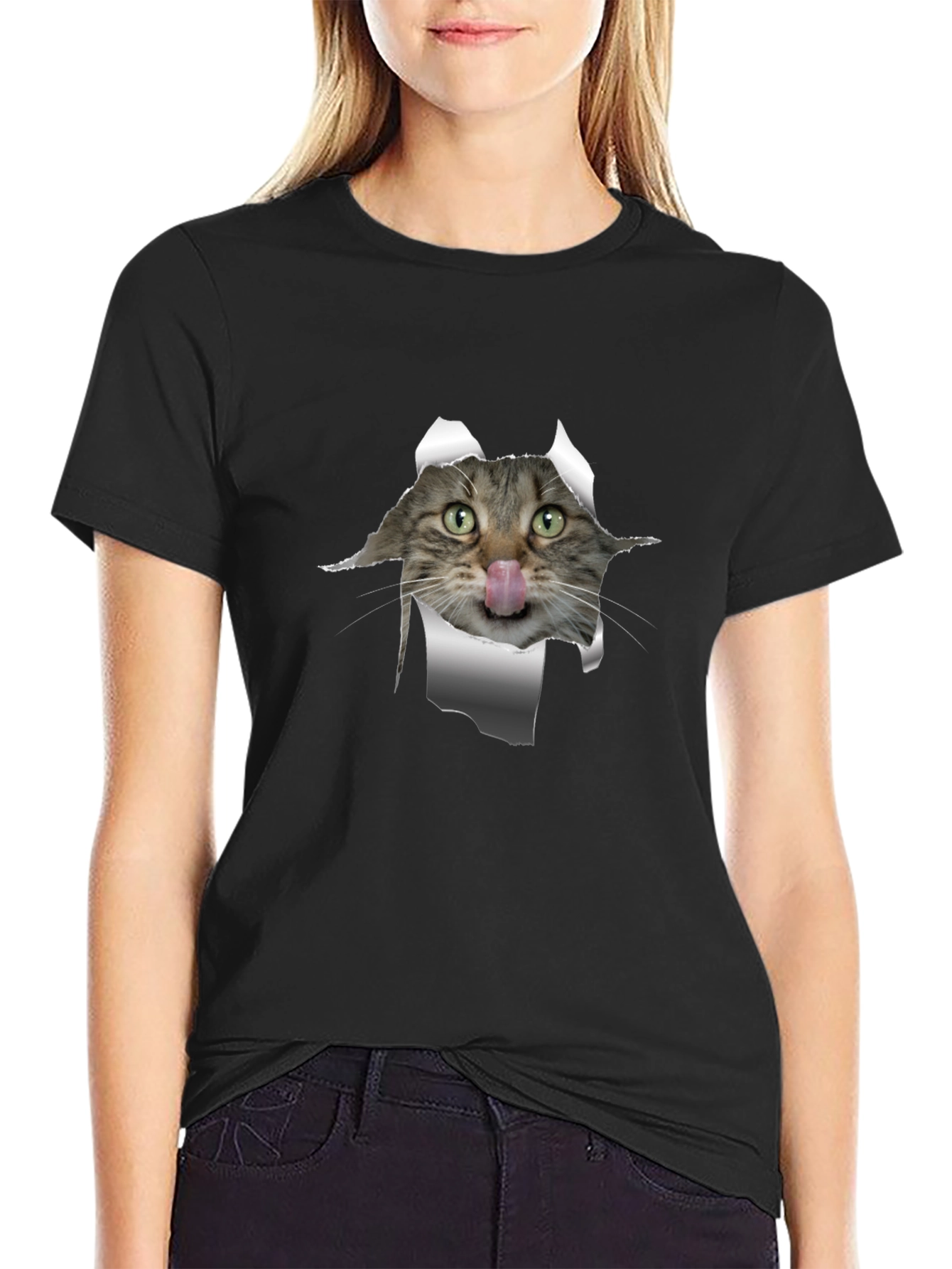 Funny Cat T-Shirt - Peeking Cat Design
