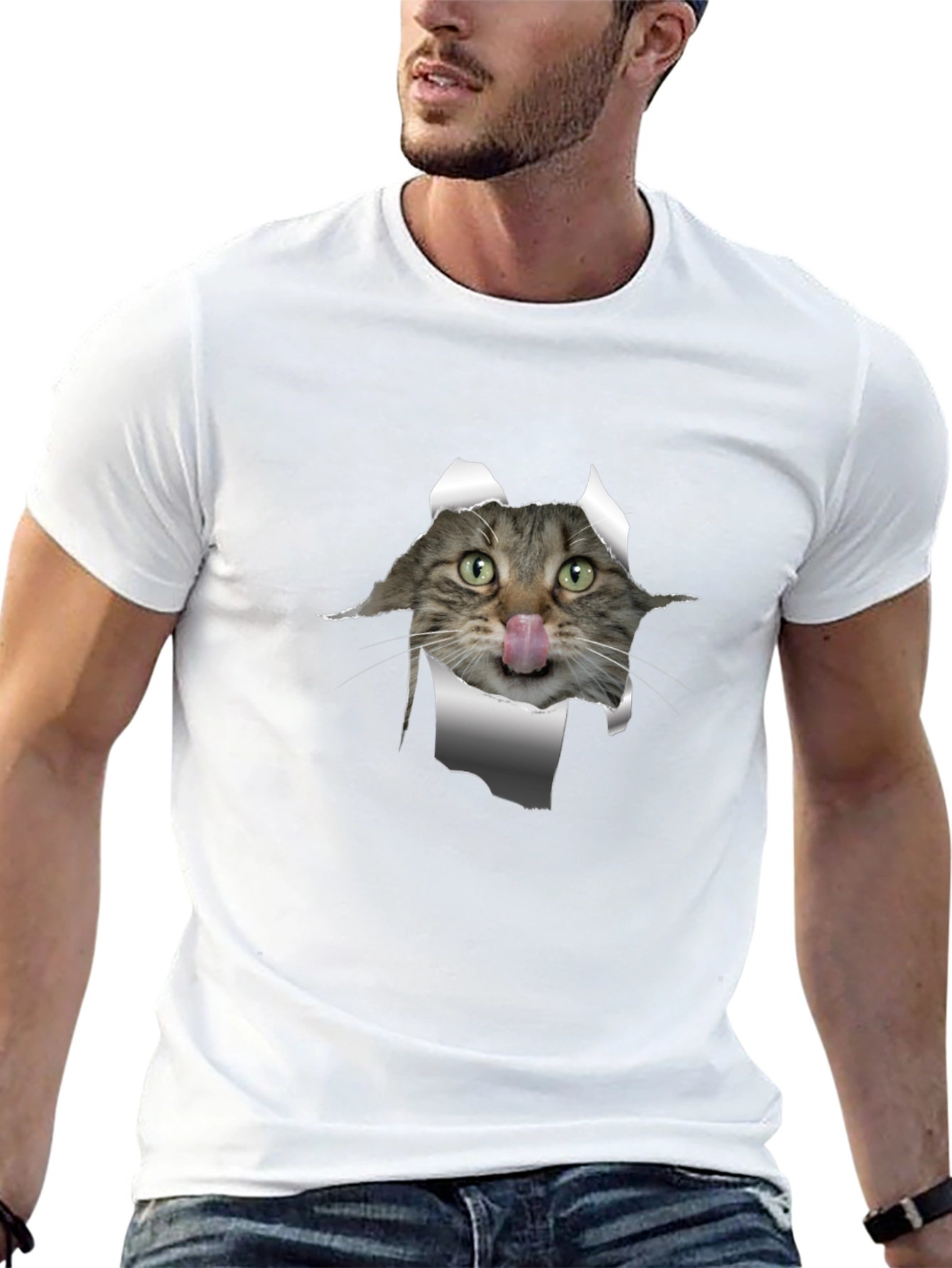 Funny Cat T-Shirt - Peeking Cat Design