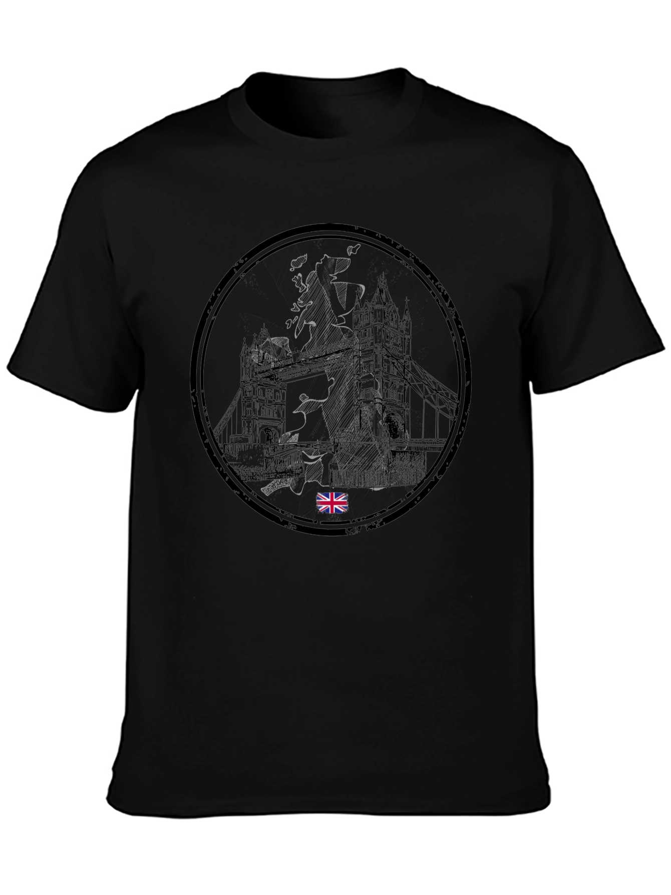 UK London Bridge Graphic Tee - Black Cotton T-Shirt
