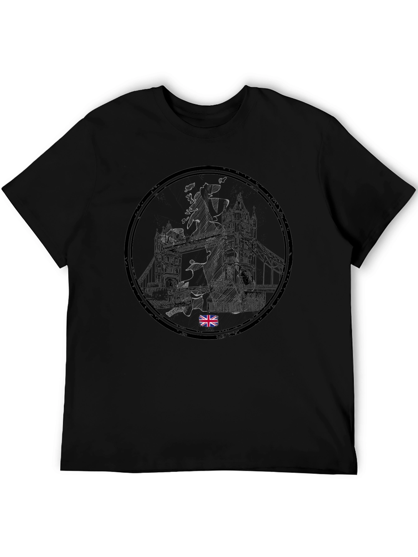 UK London Bridge Graphic Tee - Black Cotton T-Shirt