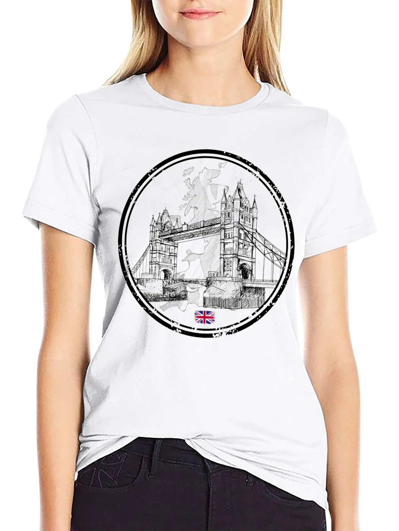 UK London Bridge Graphic Tee - Black Cotton T-Shirt