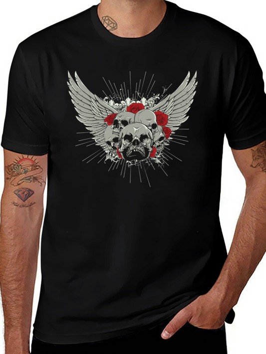 Skull & Roses Graphic Print Black T-Shirt