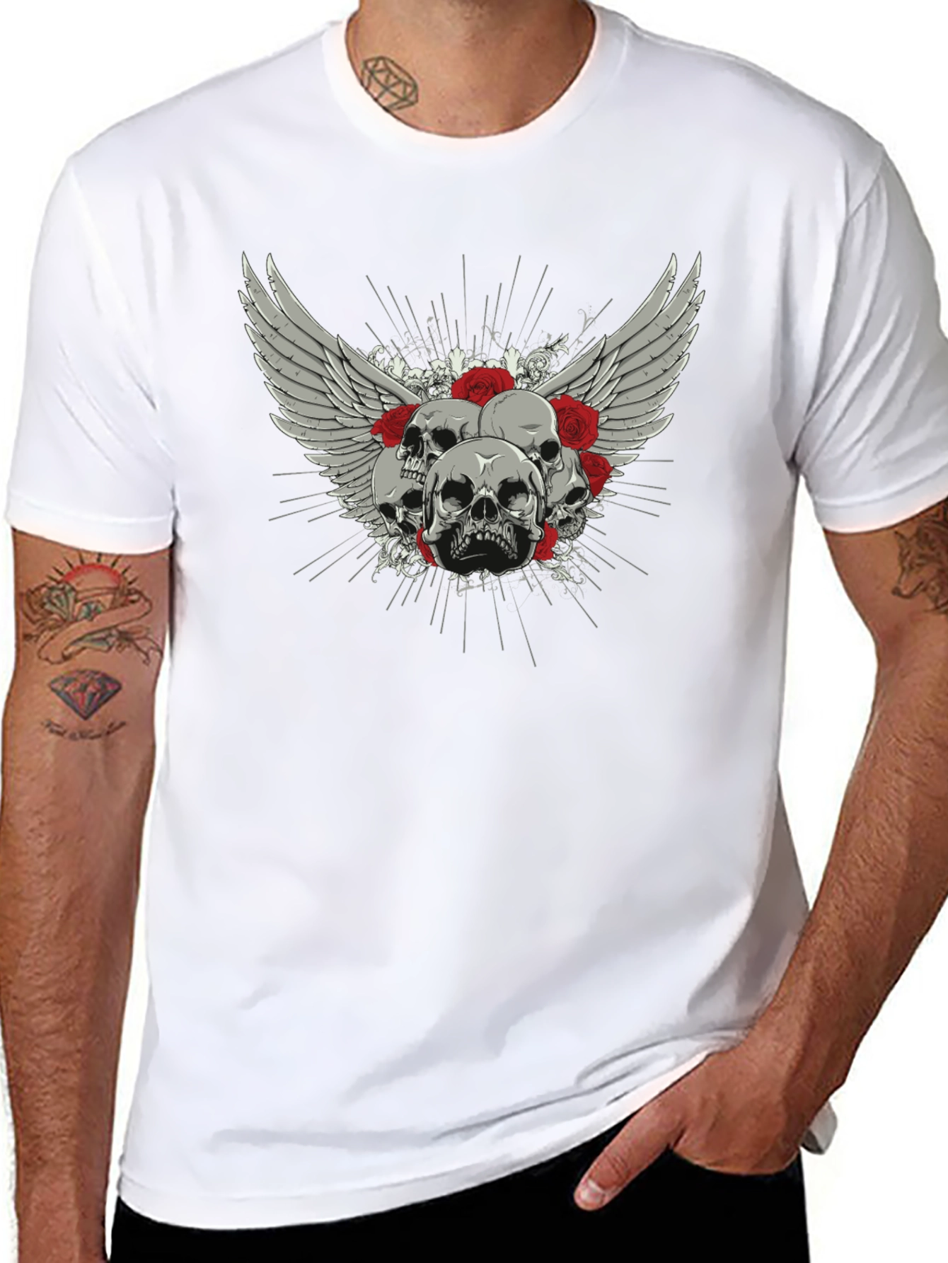 Skull & Roses Graphic Print Black T-Shirt