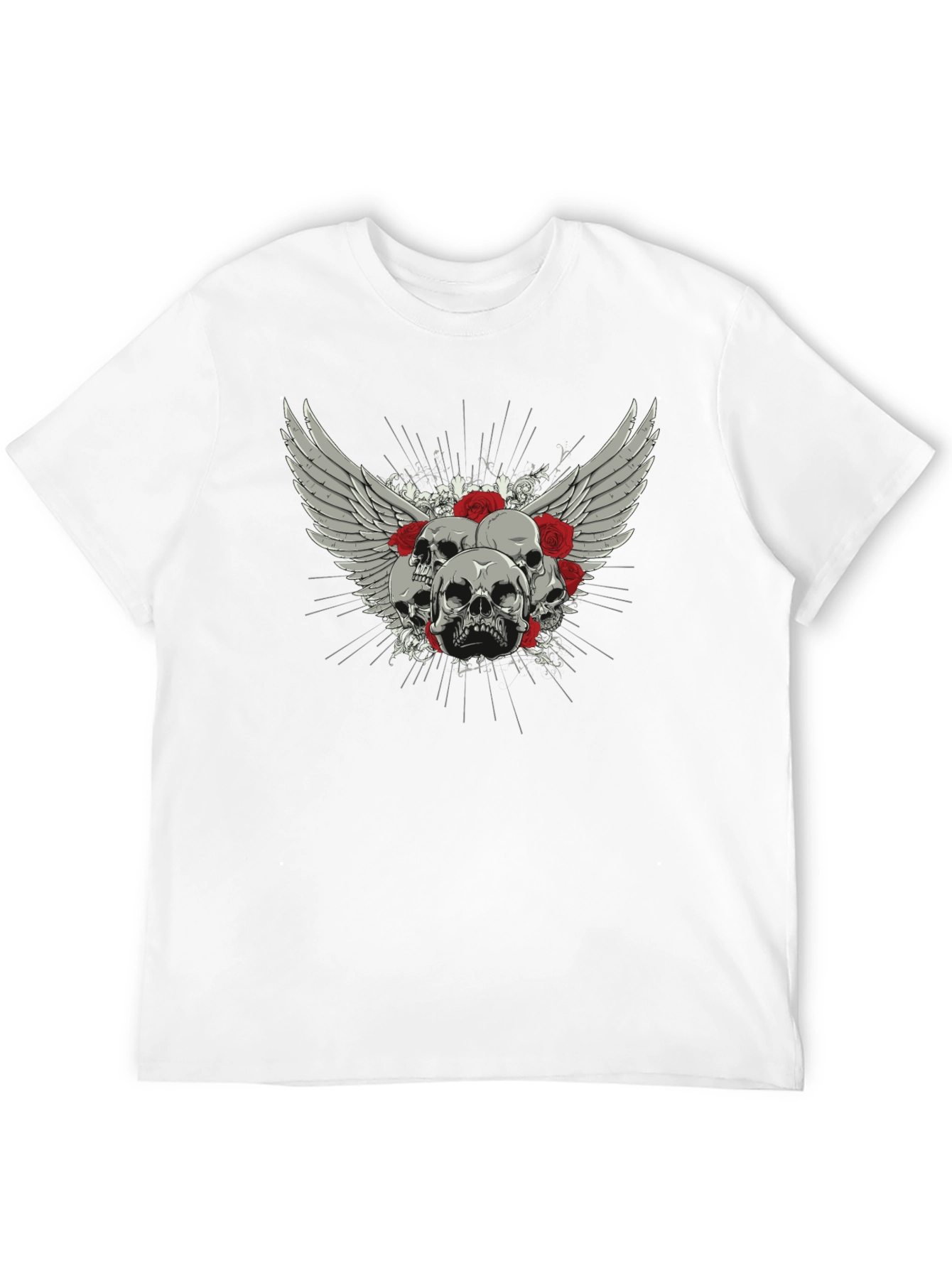 Skull & Roses Graphic Print Black T-Shirt