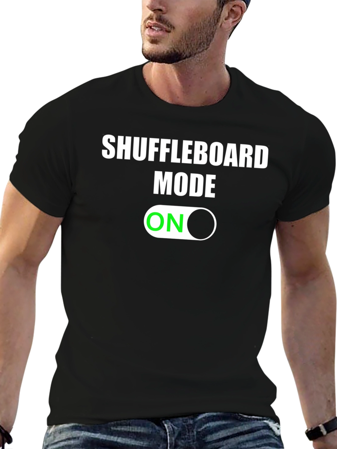 Shuffleboard Mode On Graphic Tee -  Black Cotton T-Shirt
