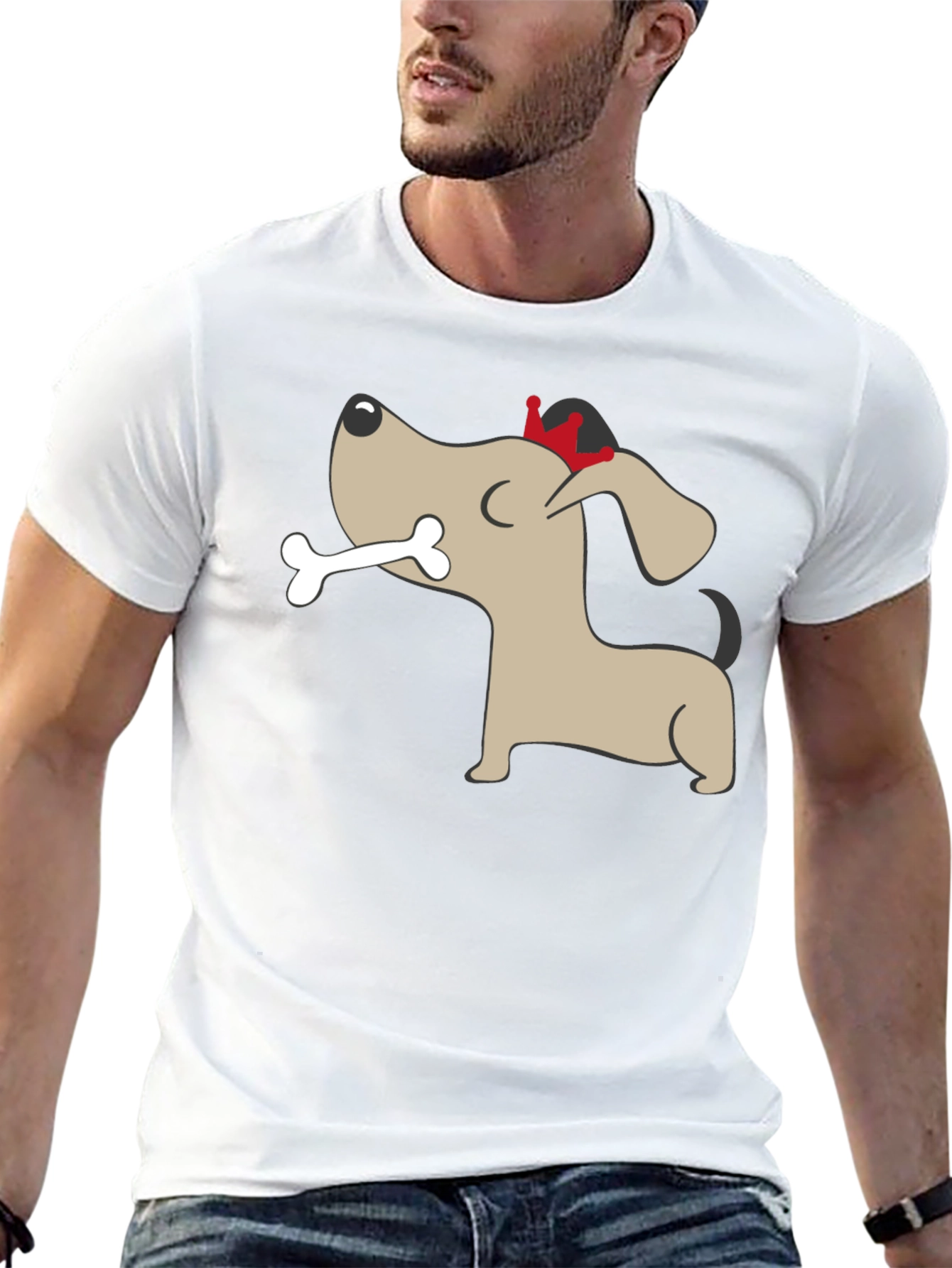 Dog with Bone Graphic Tee - Mens Black T-Shirt