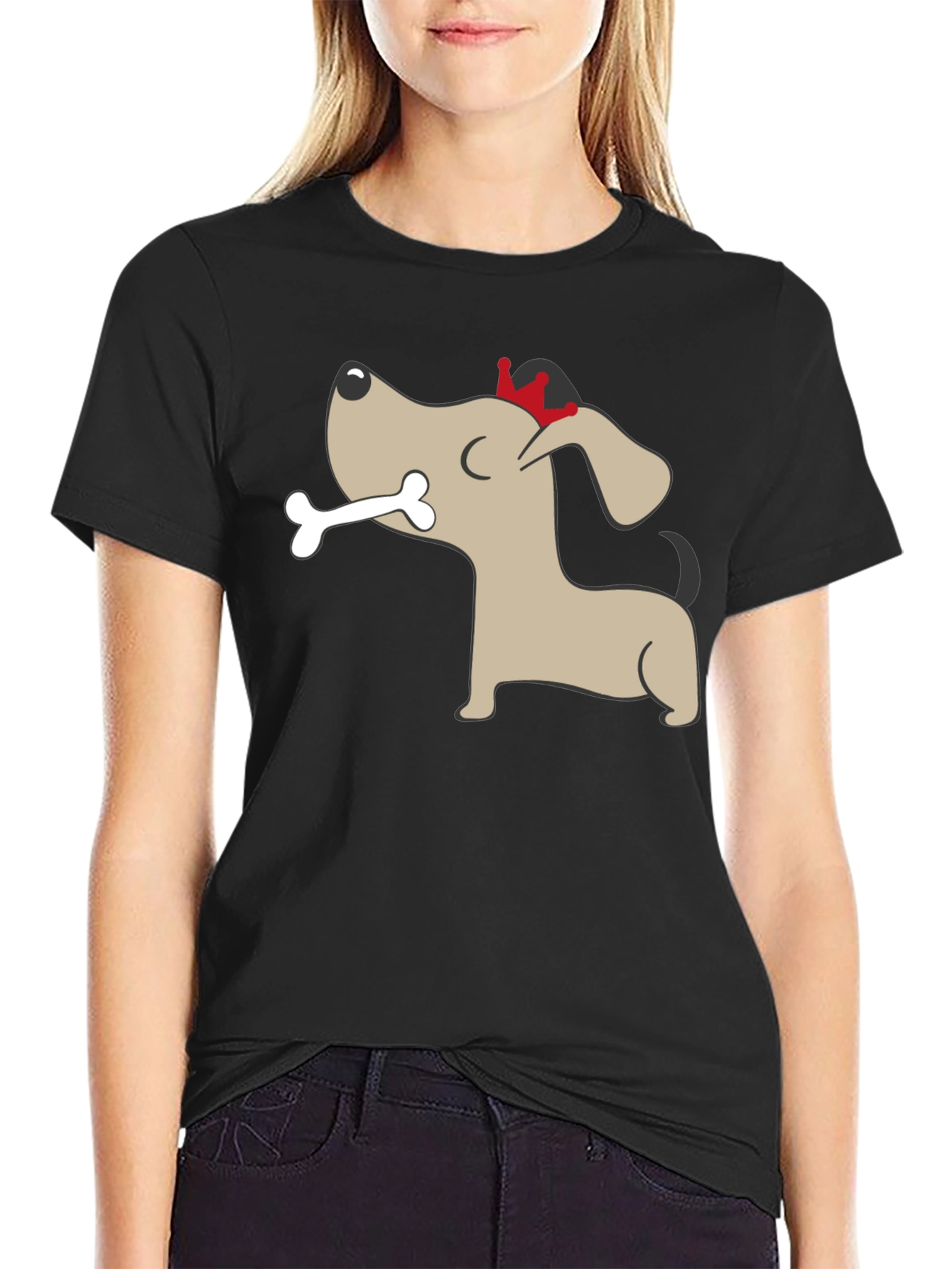 Dog with Bone Graphic Tee - Mens Black T-Shirt