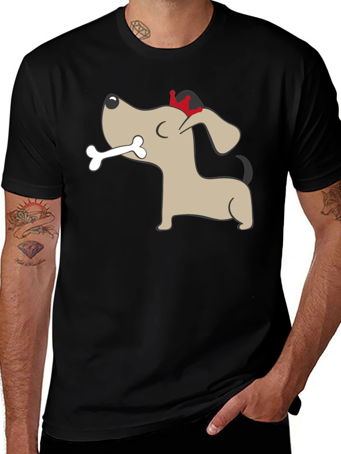 Dog with Bone Graphic Tee - Mens Black T-Shirt