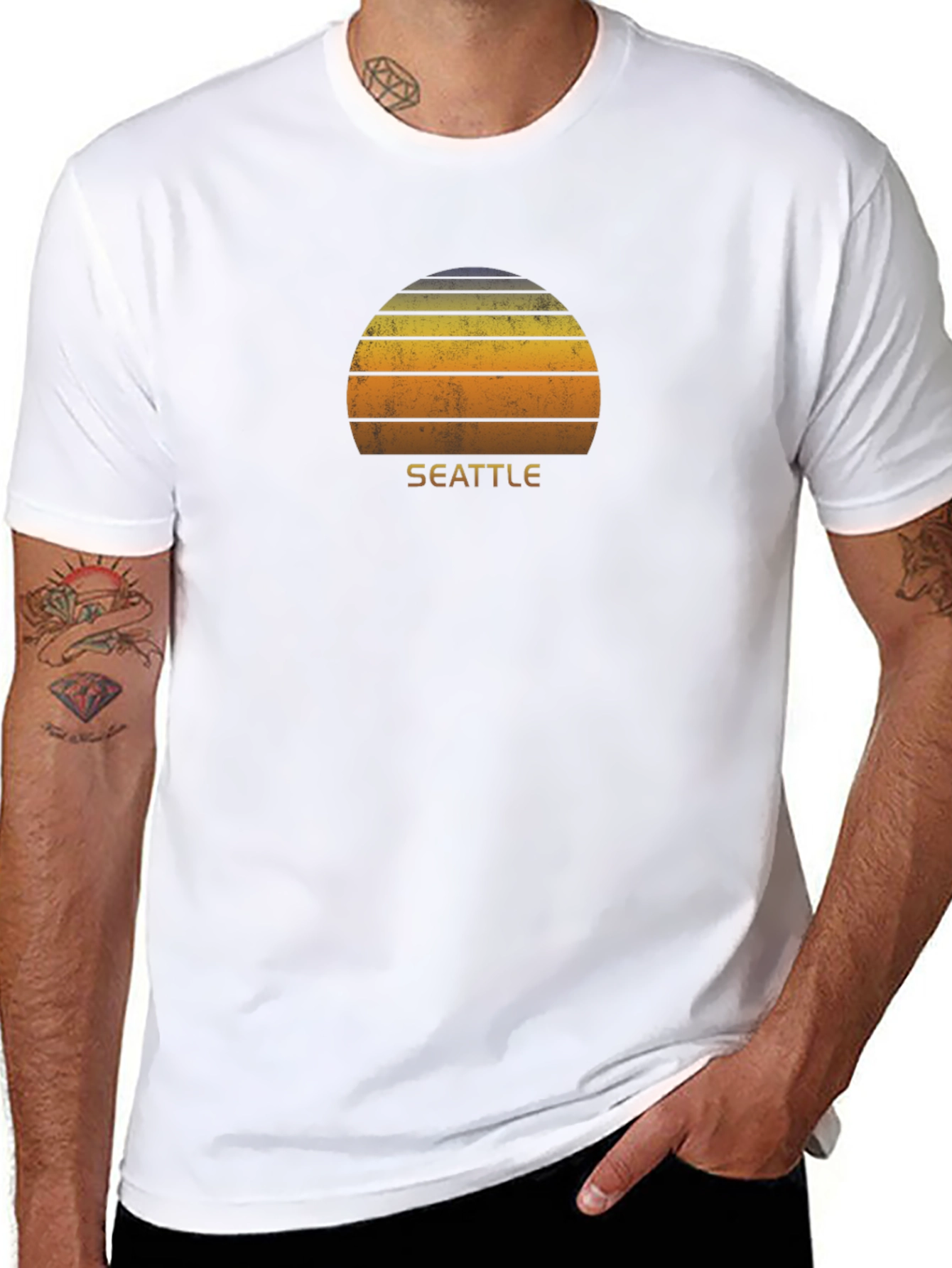 Seattle Sunset Graphic Tee - Retro Style Black T-Shirt