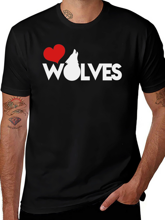I Heart Wolves Black Graphic T-Shirt