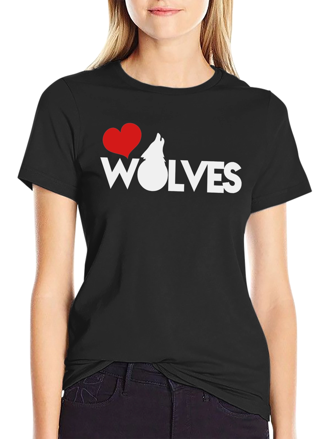 I Heart Wolves Black Graphic T-Shirt