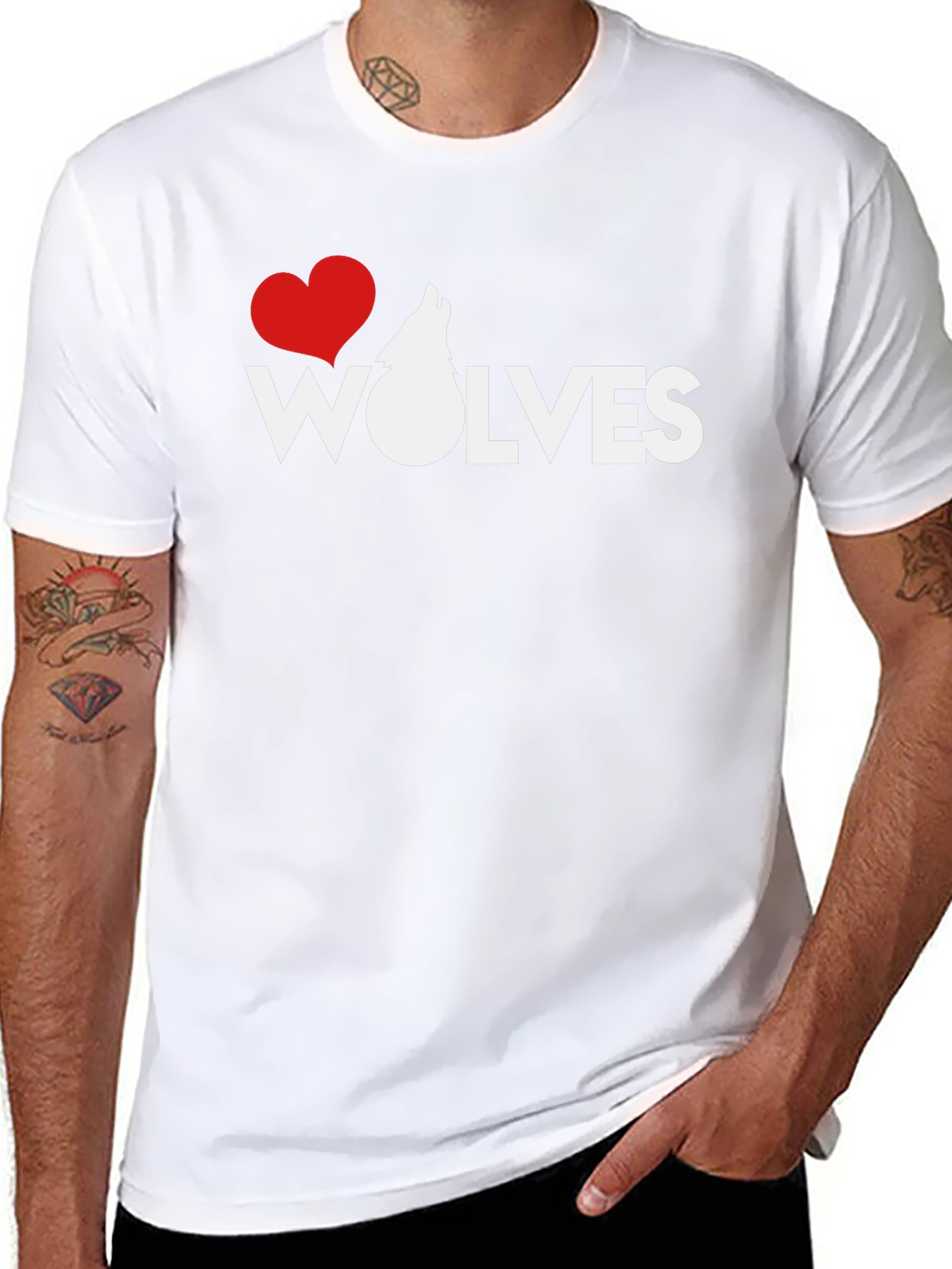 I Heart Wolves Black Graphic T-Shirt
