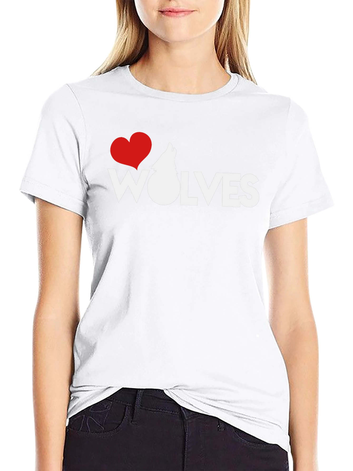 I Heart Wolves Black Graphic T-Shirt