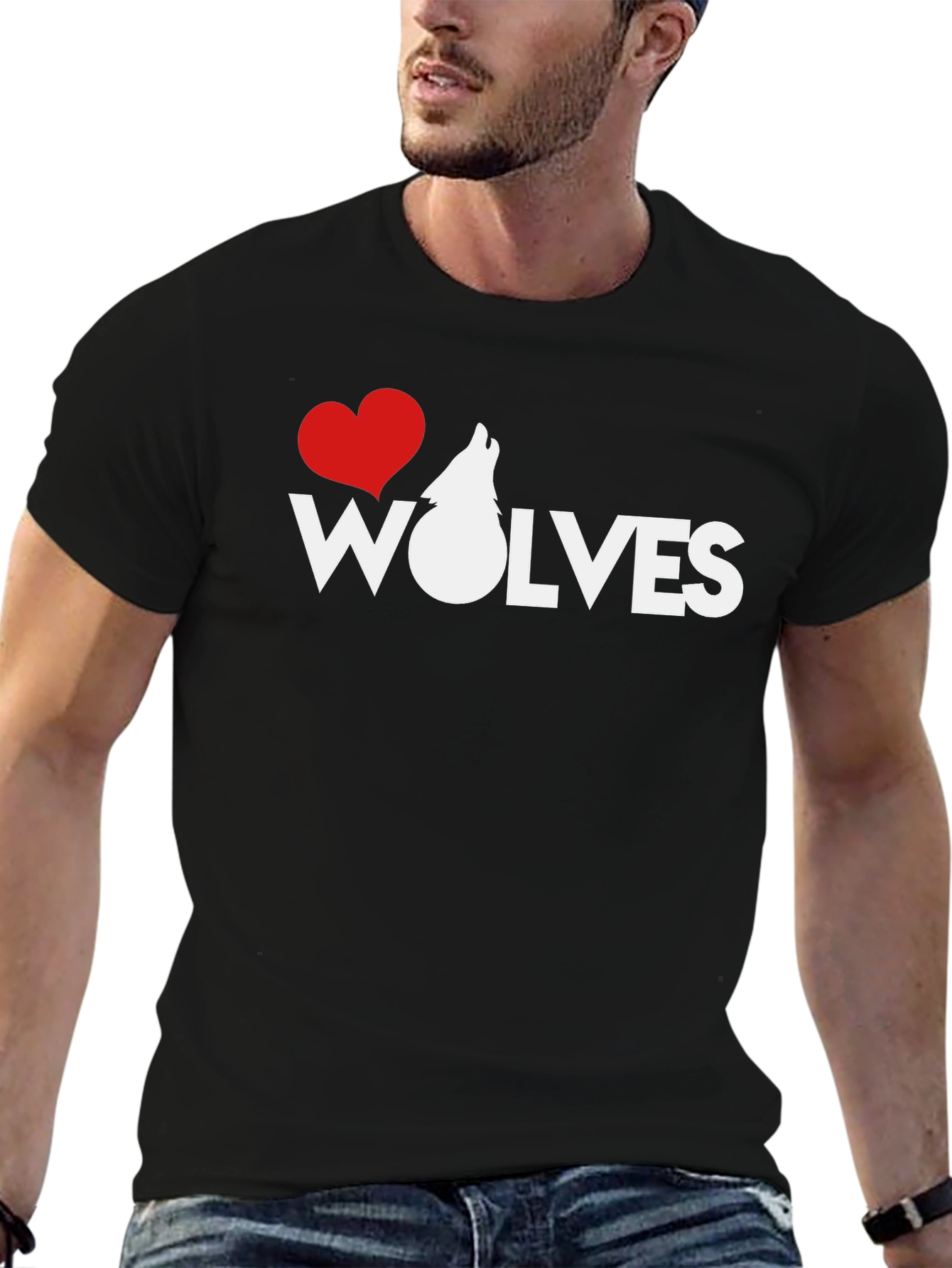 I Heart Wolves Black Graphic T-Shirt
