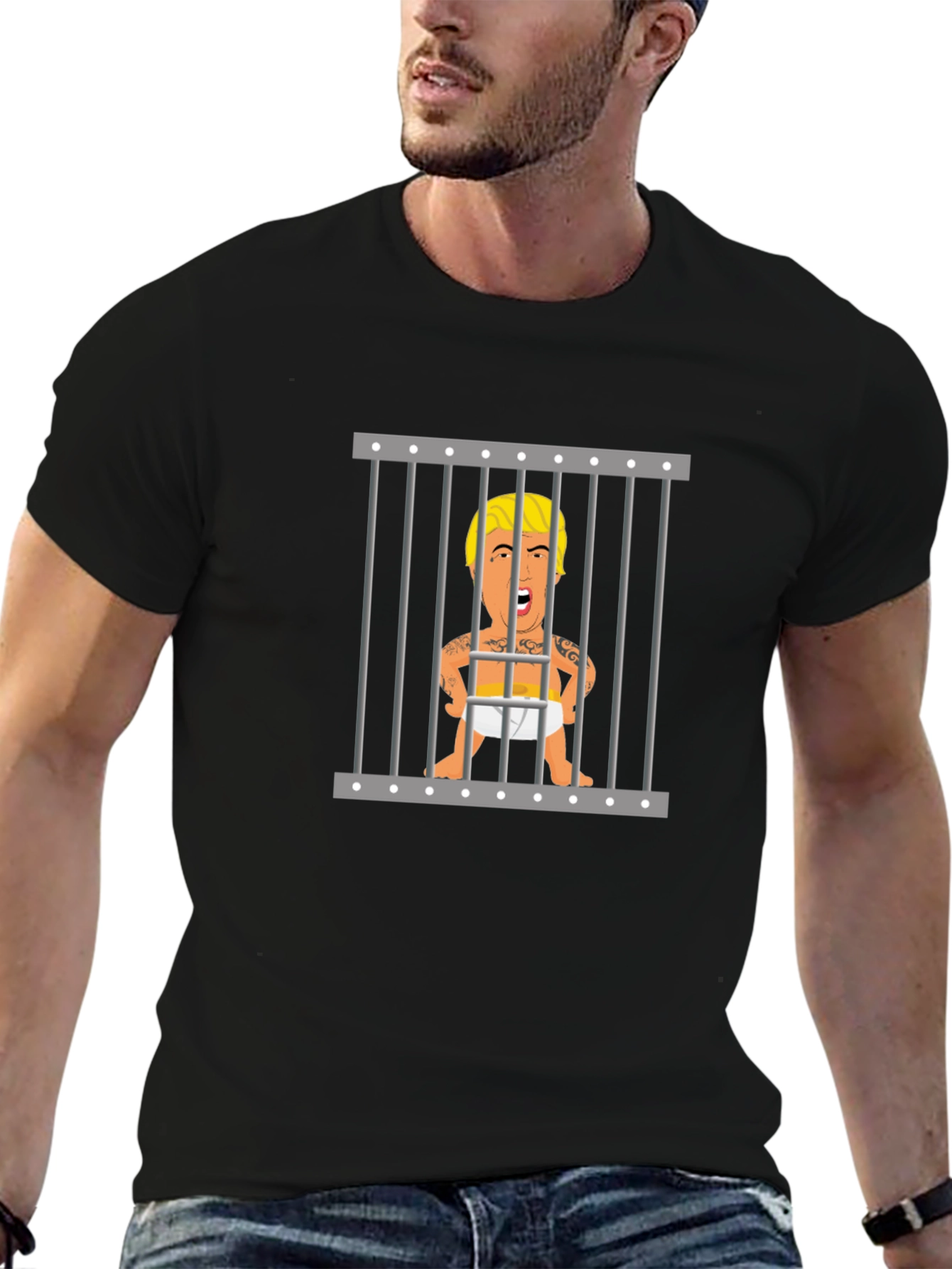 Baby Trump Behind Bars Black T-Shirt