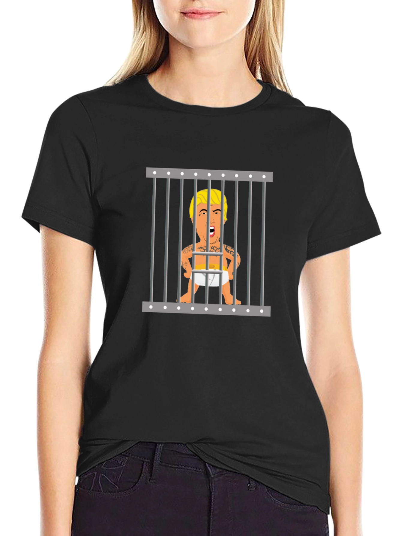 Baby Trump Behind Bars Black T-Shirt