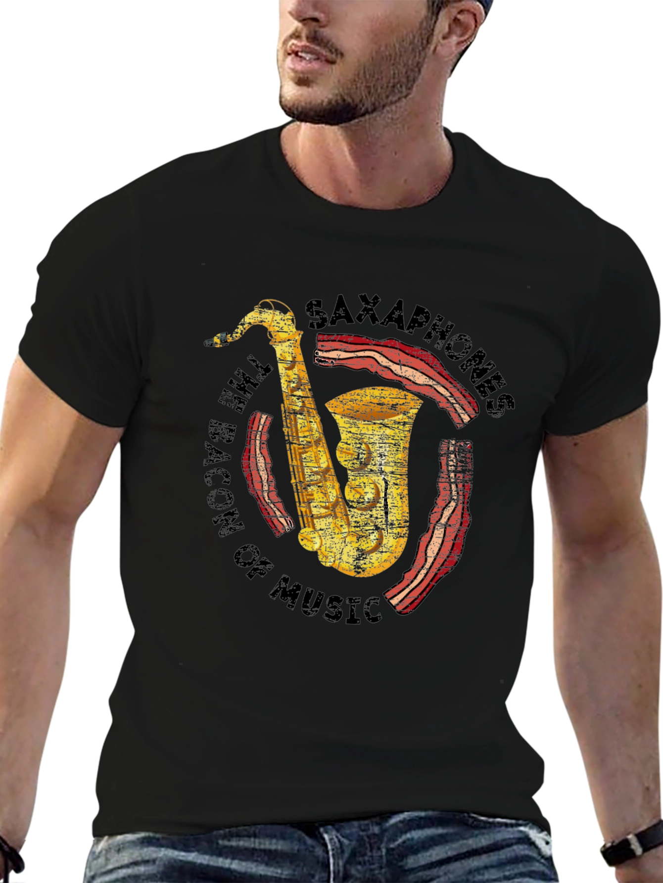 Saxophones Bacon of Music Funny T-Shirt