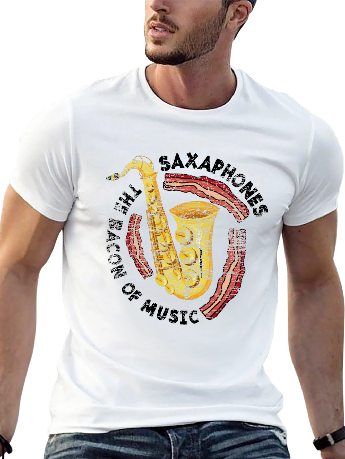 Saxophones Bacon of Music Funny T-Shirt