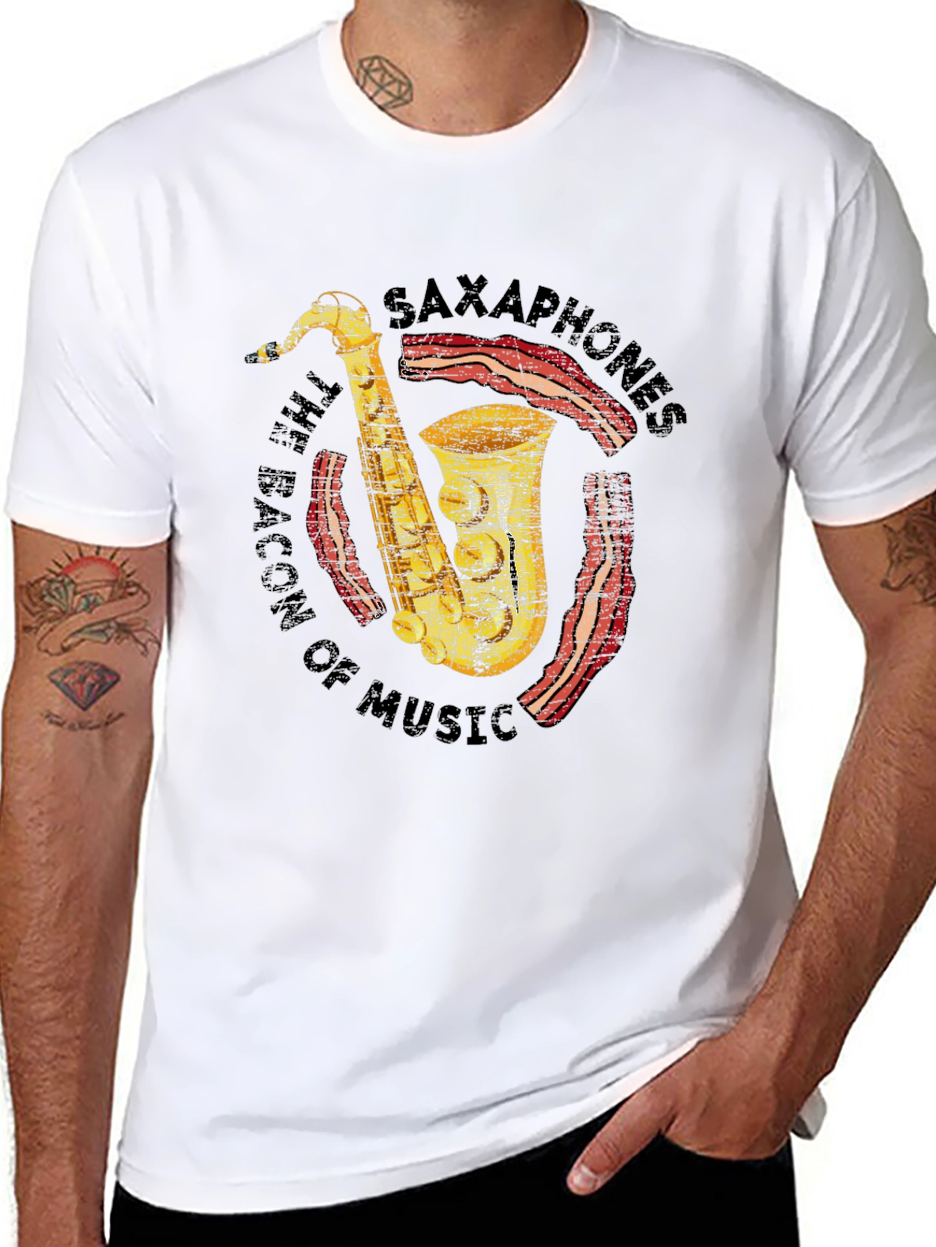 Saxophones Bacon of Music Funny T-Shirt