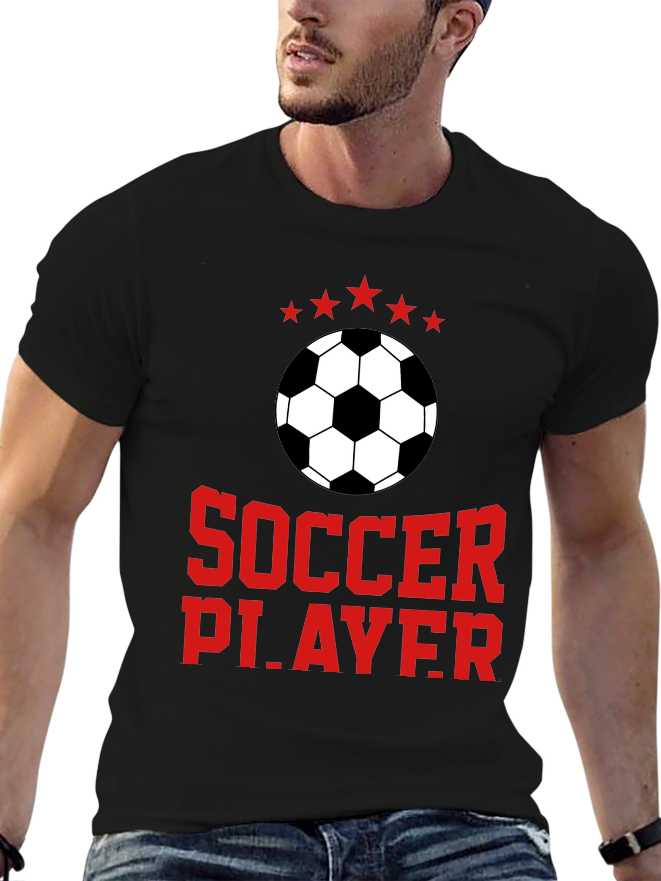 Soccer Player Graphic Tee - Black Cotton