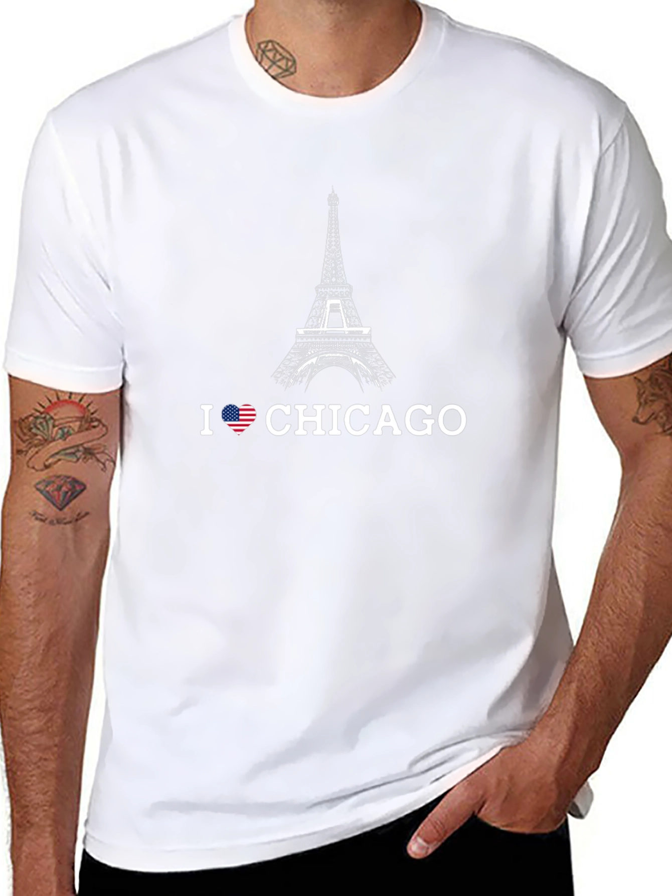 I Love Chicago T-Shirt Eiffel Tower Design