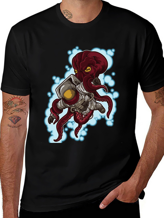 Astronaut Octopus Graphic Tee - Black Cotton