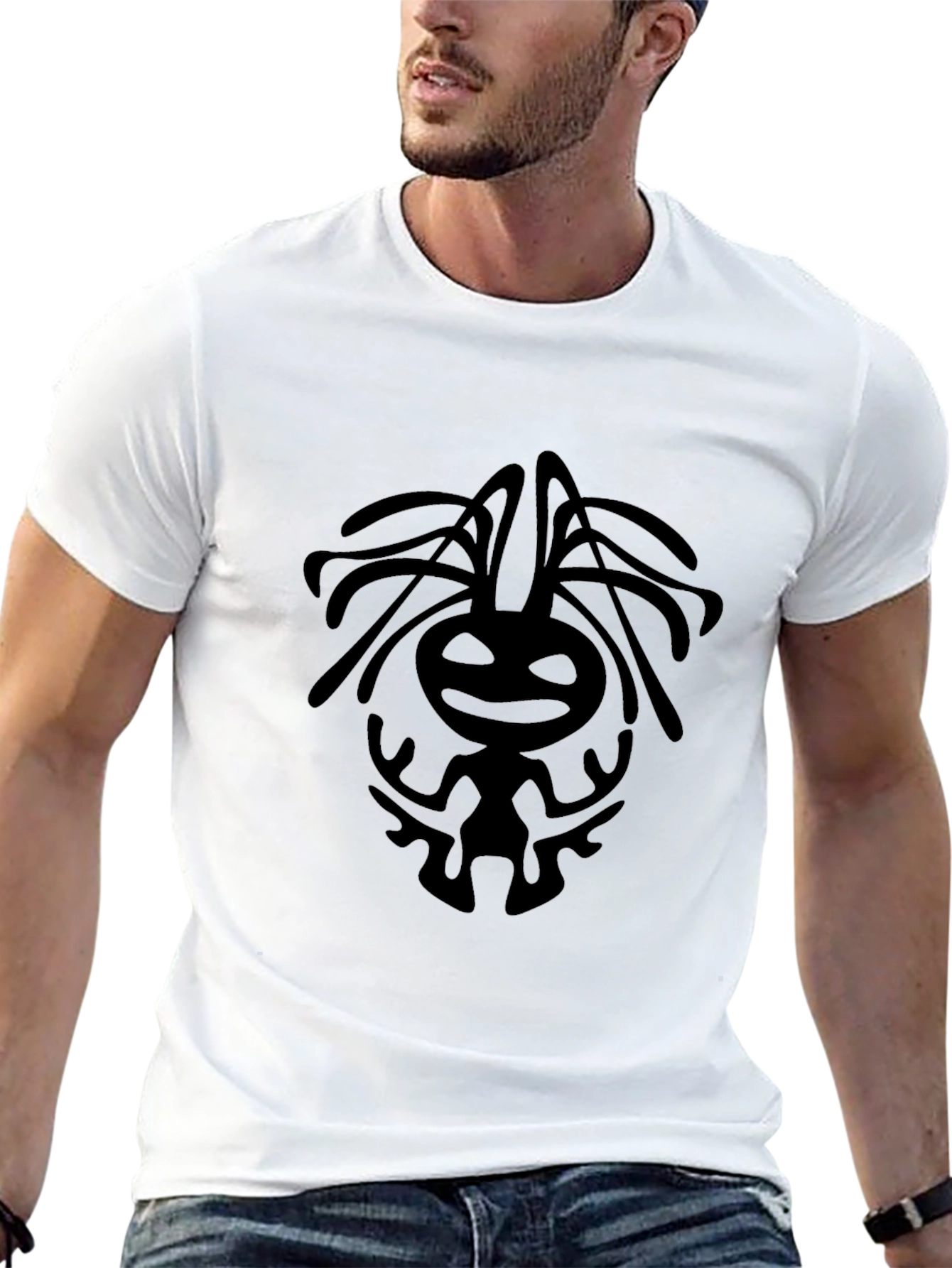 Black T-Shirt with Tribal Character Graphic