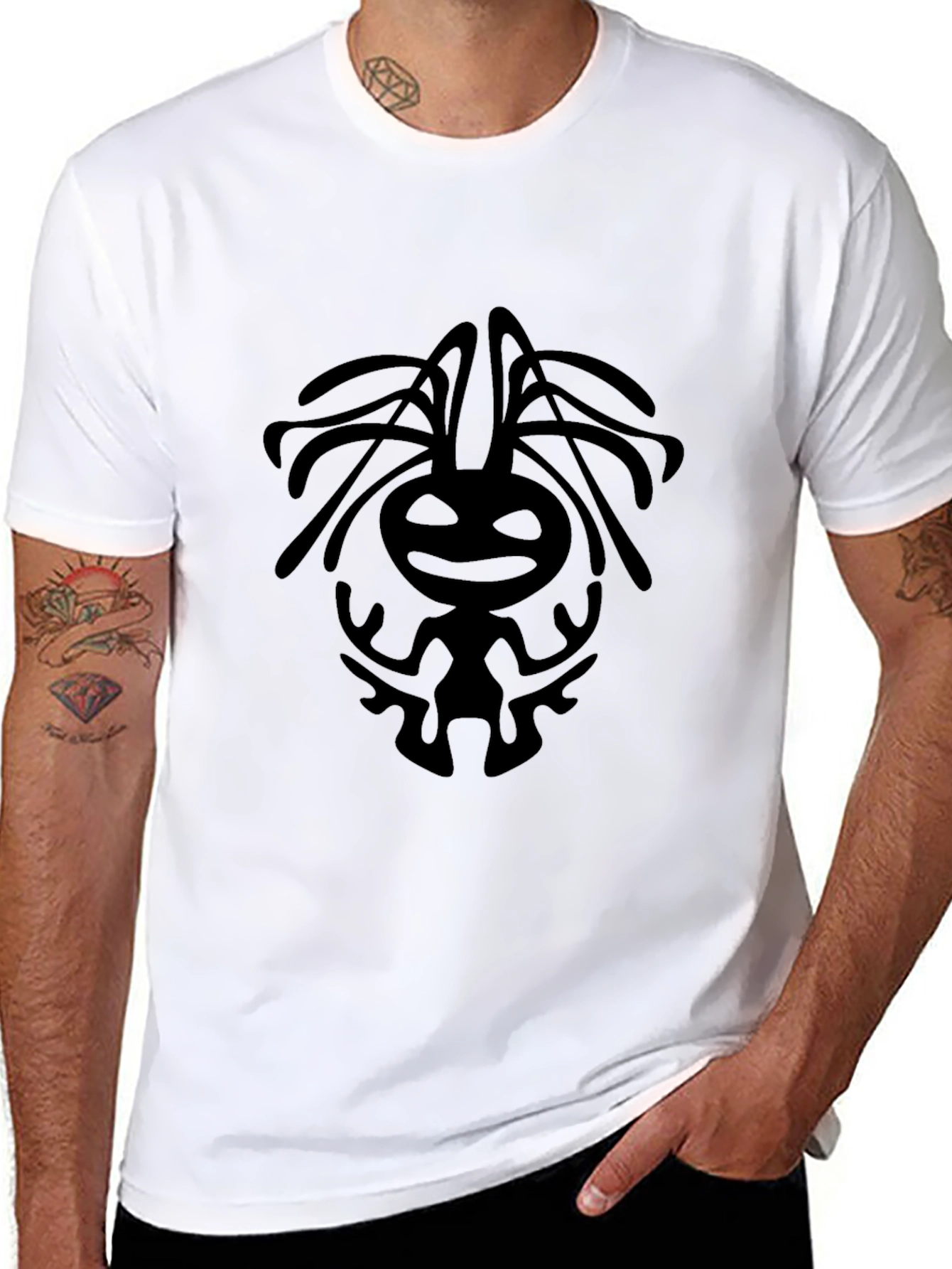 Black T-Shirt with Tribal Character Graphic
