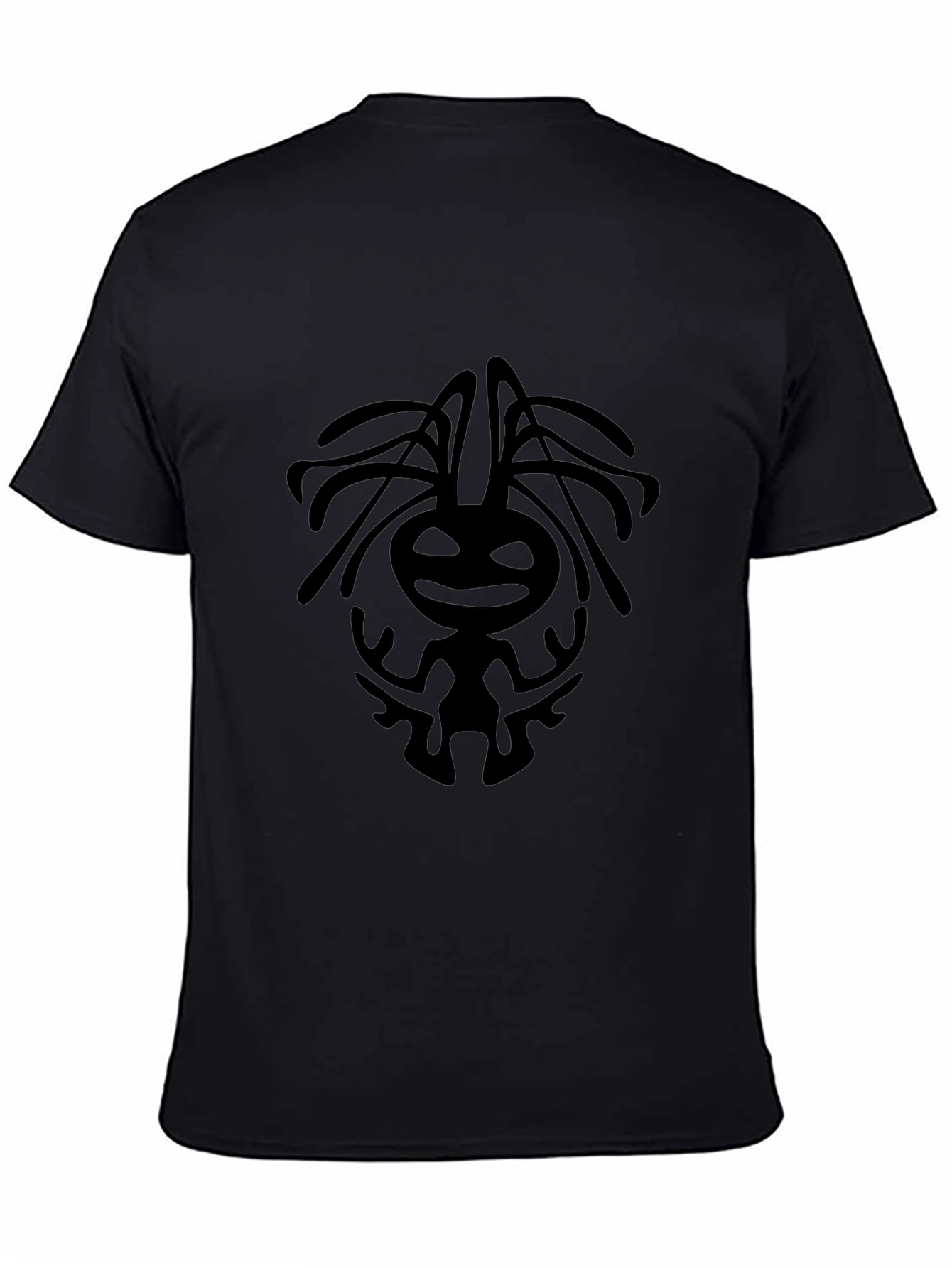 Black T-Shirt with Tribal Character Graphic