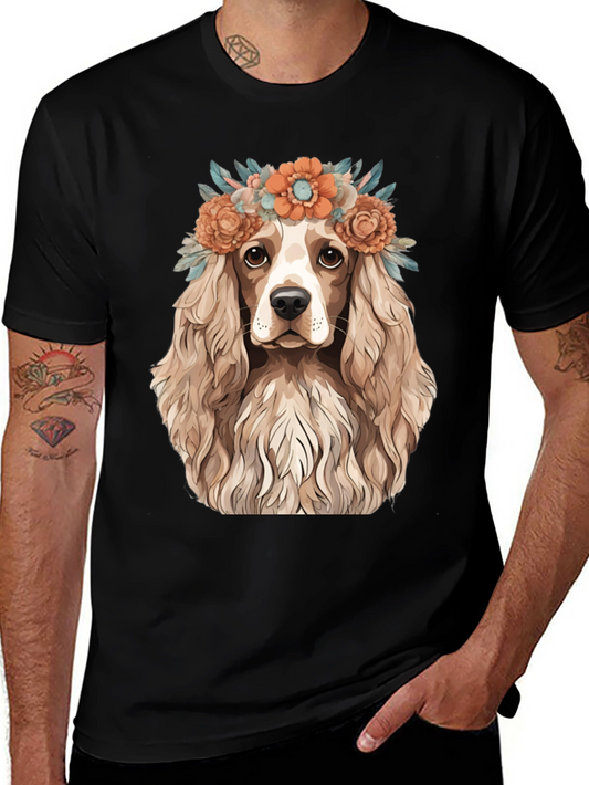 Dog with Flower Crown Black T-Shirt