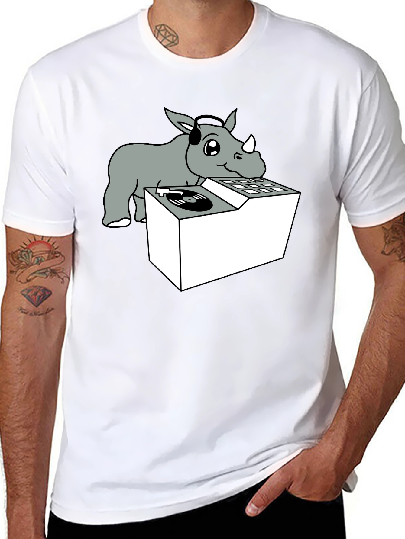 DJ Rhino Graphic Tee - Music Lover Shirt