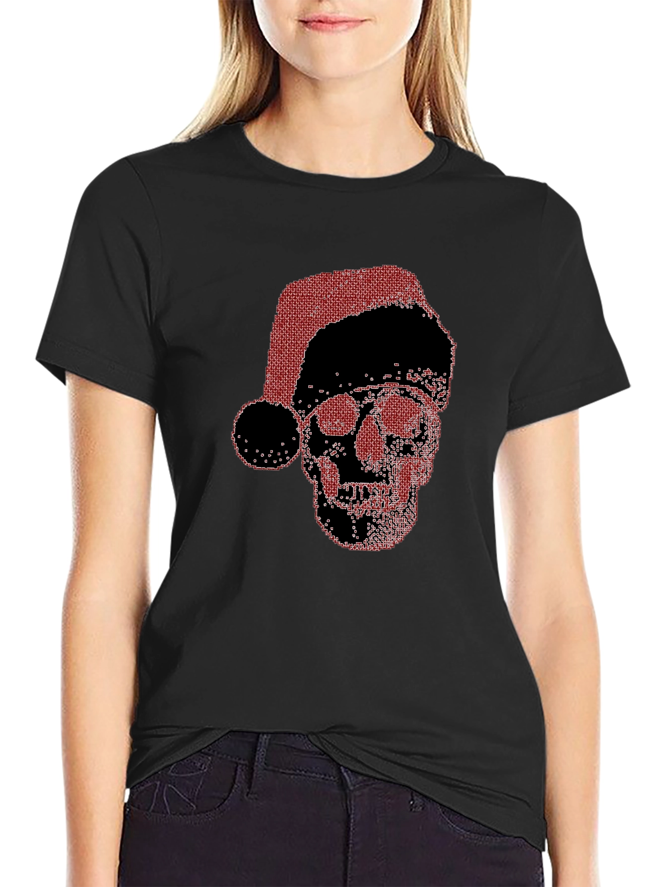 Skull Santa Hat Black T-Shirt