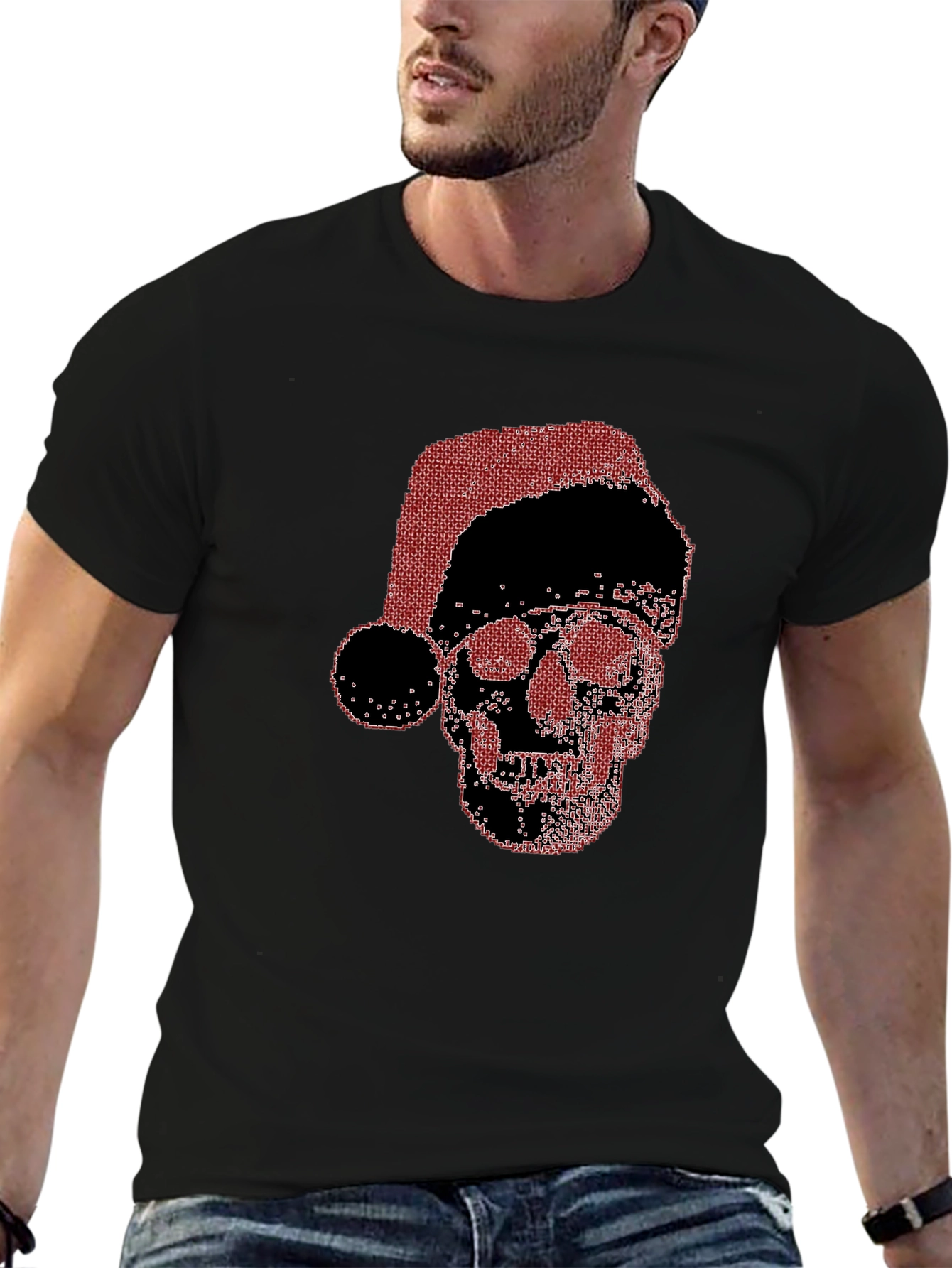 Skull Santa Hat Black T-Shirt