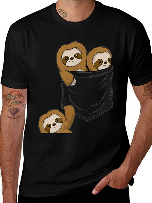 Sloth Pocket T-Shirt - Cute Animal Graphic Tee