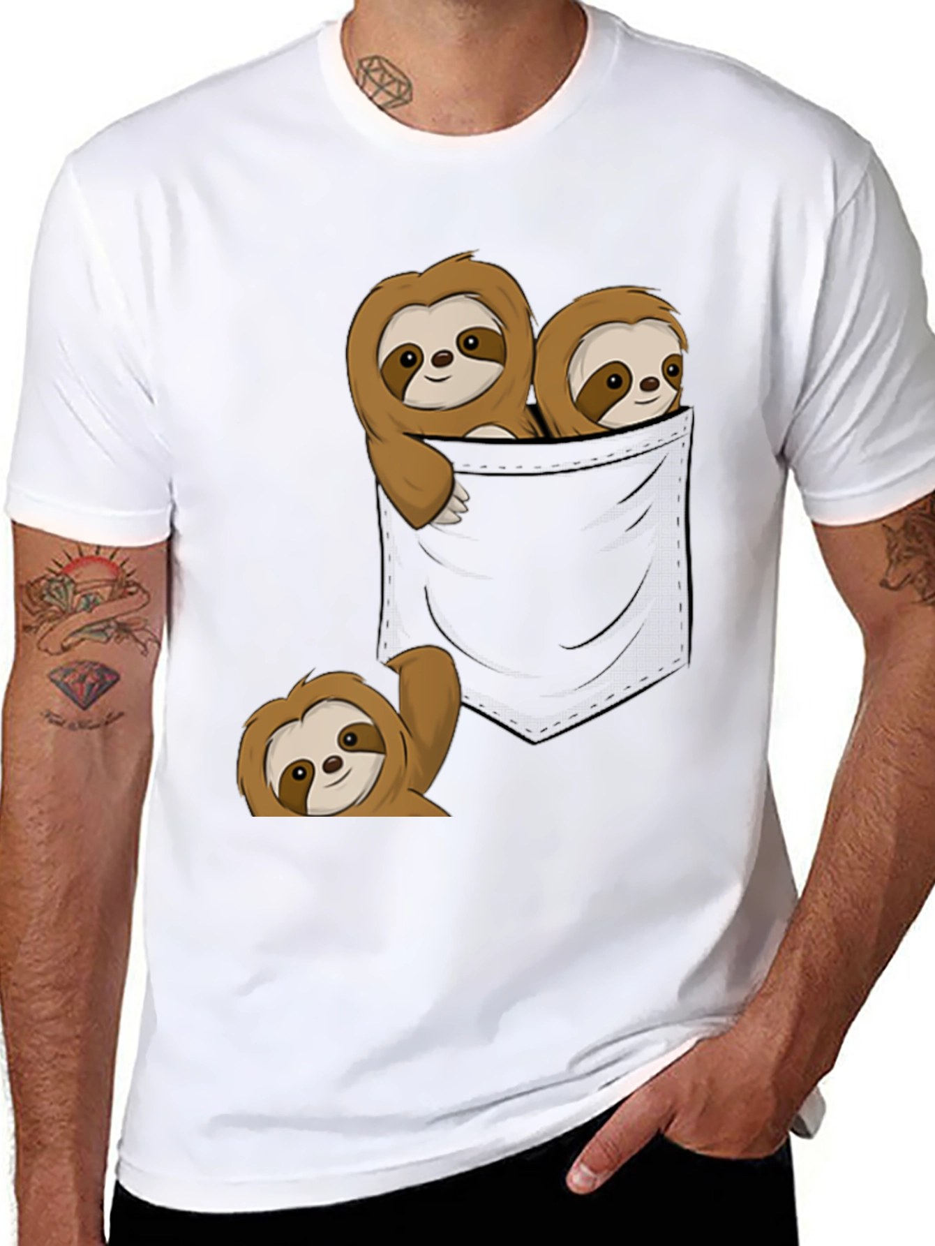 Sloth Pocket T-Shirt - Cute Animal Graphic Tee