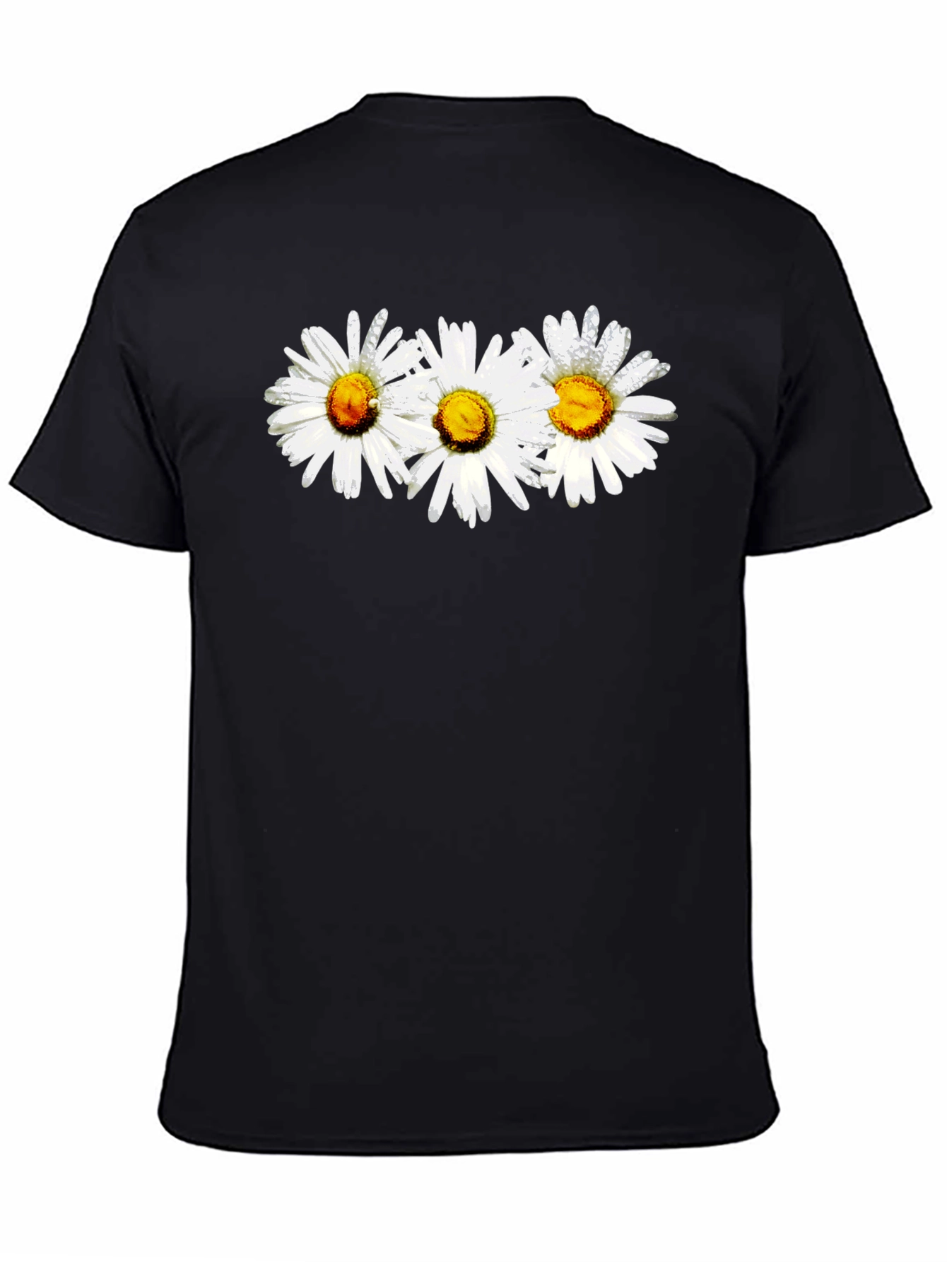 Daisy Flower Graphic Print Black Crew Neck T-Shirt