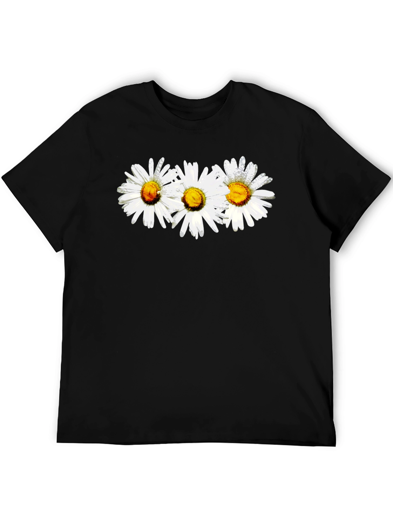 Daisy Flower Graphic Print Black Crew Neck T-Shirt